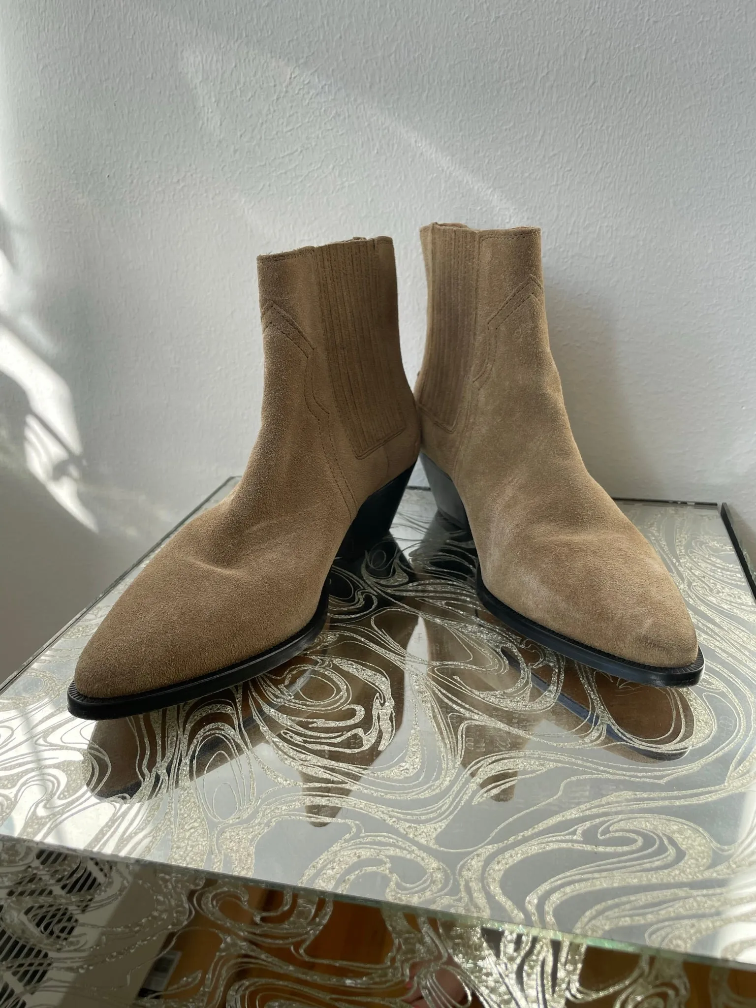 00's Taupe Suede Western Boots by Isabel Marant