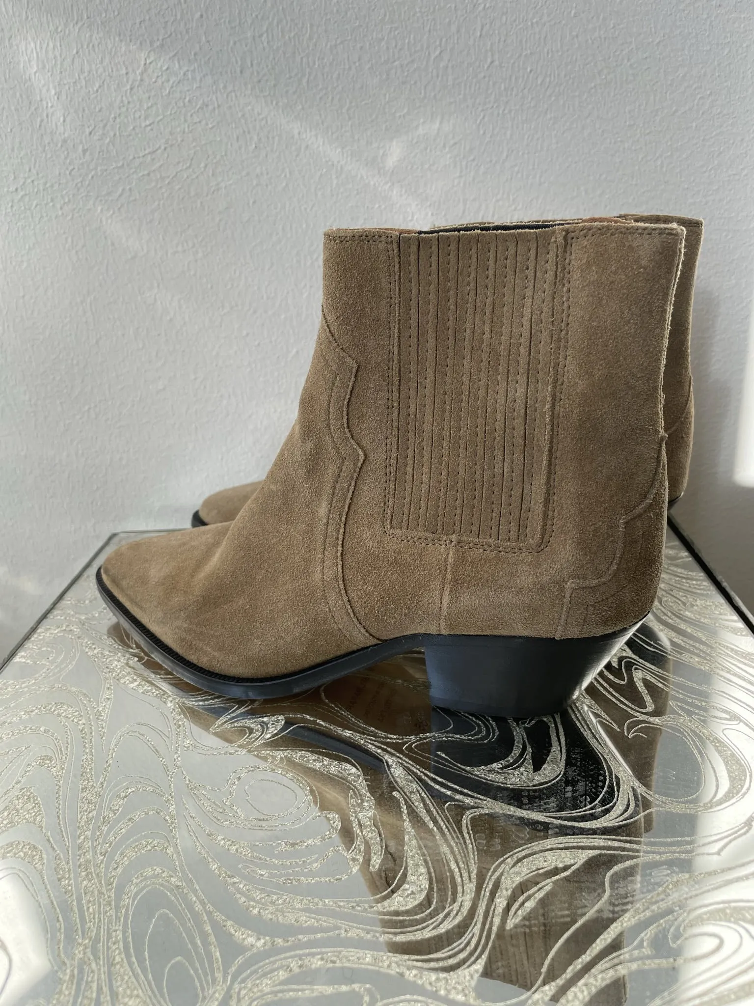 00's Taupe Suede Western Boots by Isabel Marant