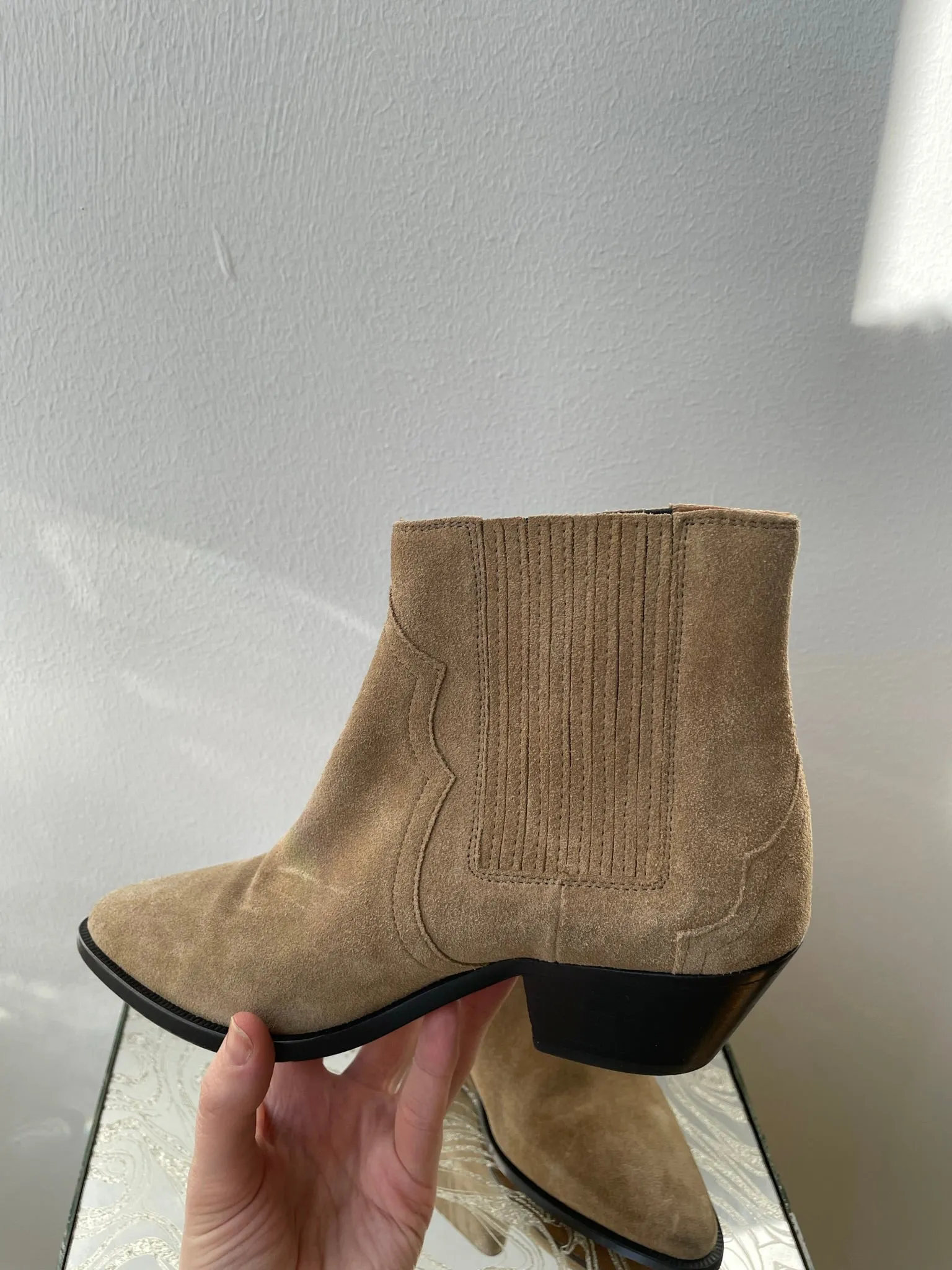 00's Taupe Suede Western Boots by Isabel Marant