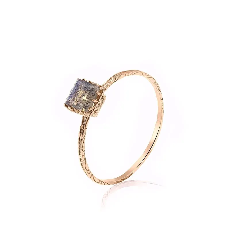 14K Rose Gold Square Brown Labradorite 5X5mm Ring