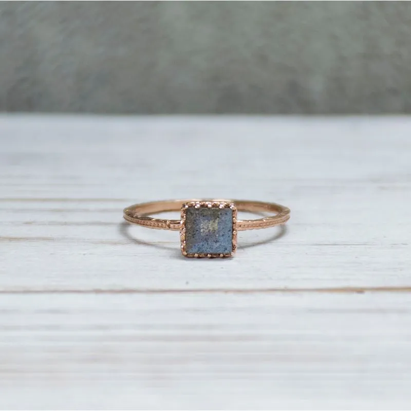 14K Rose Gold Square Brown Labradorite 5X5mm Ring