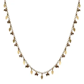 18K Gold Tiny Petal & Bead Chain with Brown Diamonds