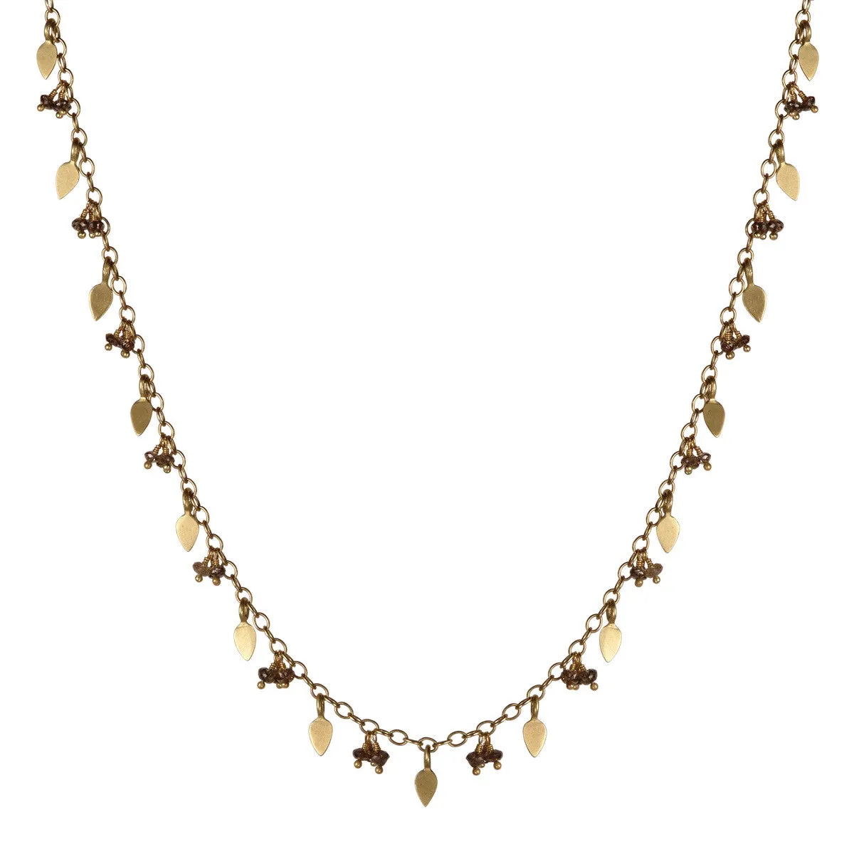 18K Gold Tiny Petal & Bead Chain with Brown Diamonds