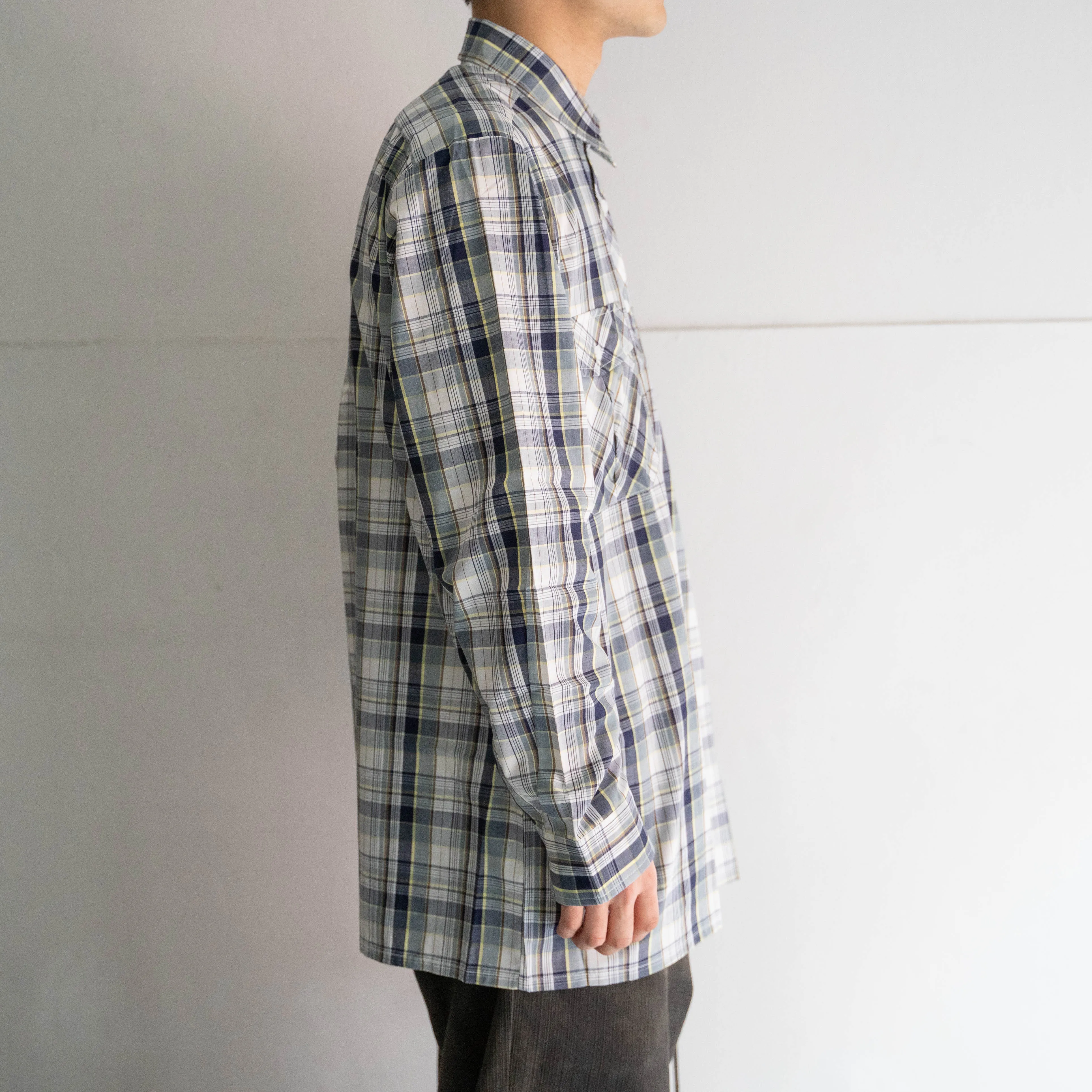 1970-80s  checked long sleeve shirt 'dead stock' -French china-