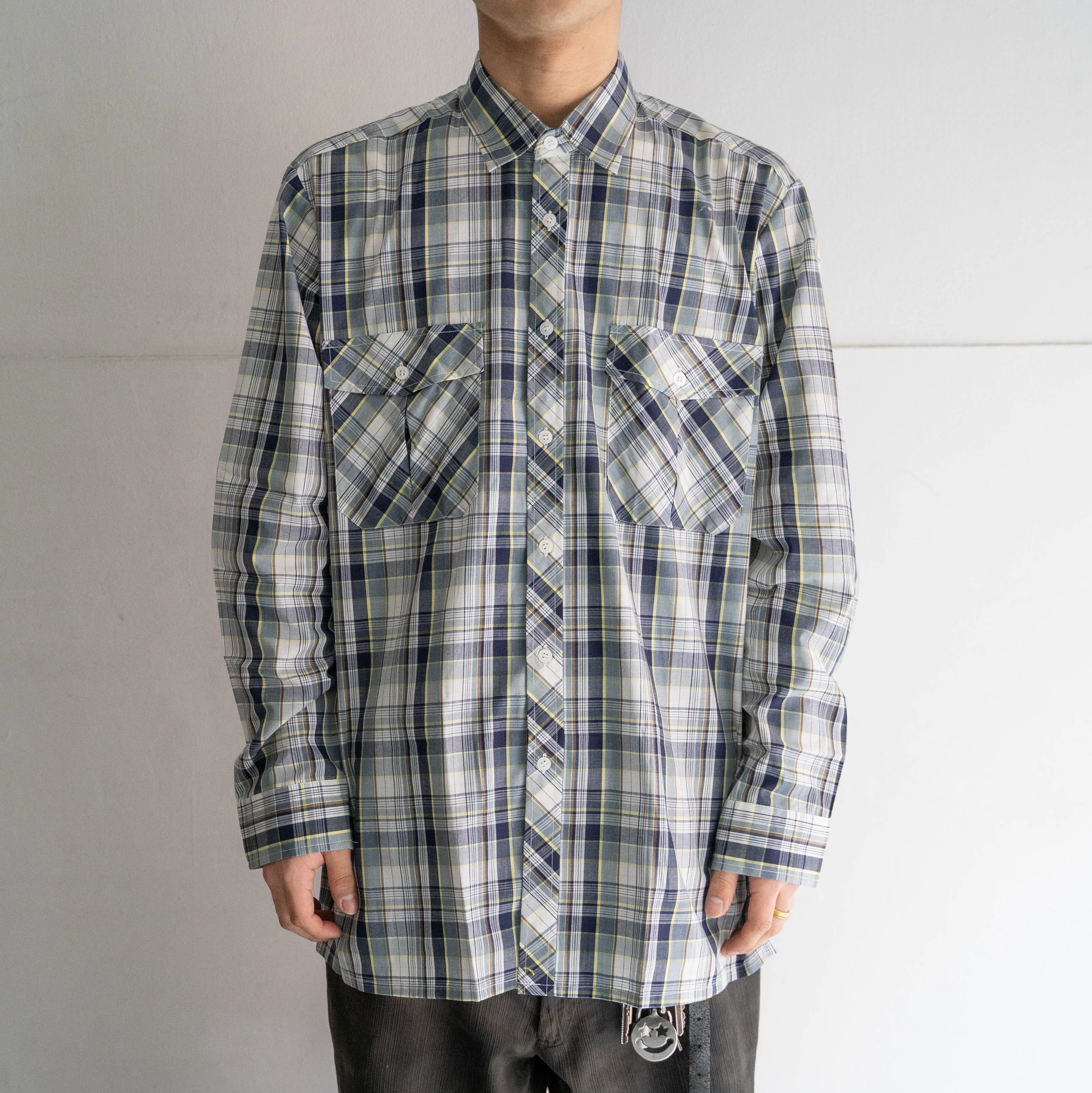 1970-80s  checked long sleeve shirt 'dead stock' -French china-