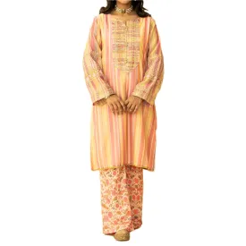 2PC- Embroidered Paper Cotton Shirt With Printed Trouser PS3108