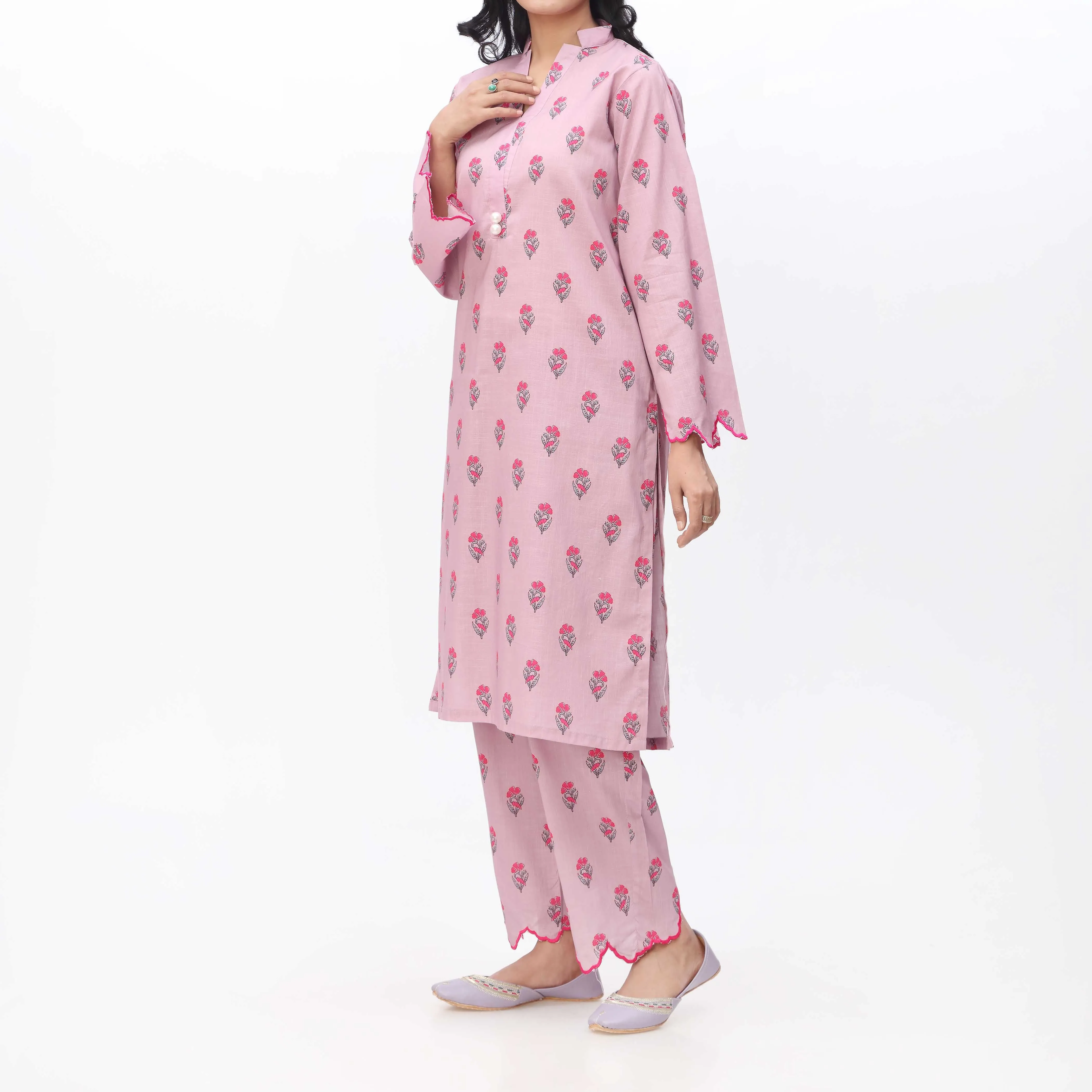 2PC- Printed & Embroidered Cambric Shirt With Trouser PS3344