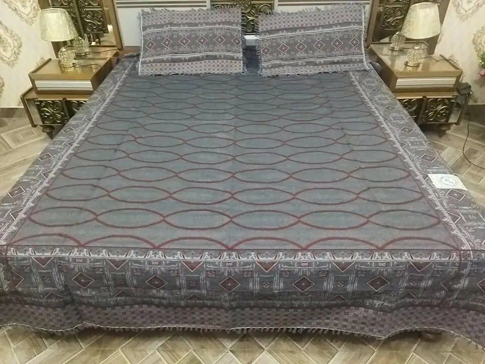 3 Pcs Cotton Printed Double Bedsheet