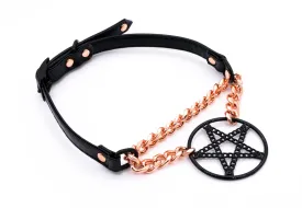 3/8" Black Pentacle Vegan Leather Martingale Collar in Rose Gold and Black