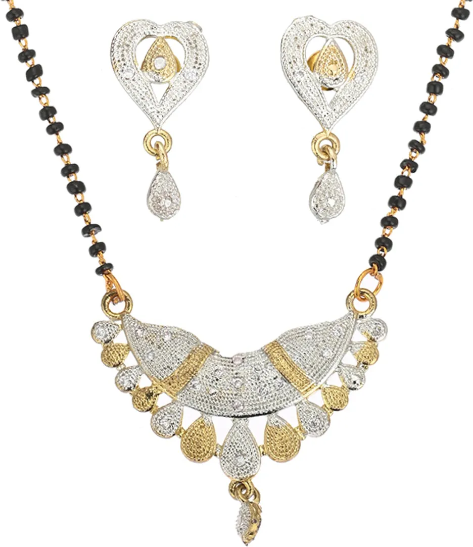 AanyaCentric Ad Short Mangalsutra Set Pendant with Earrings Golden