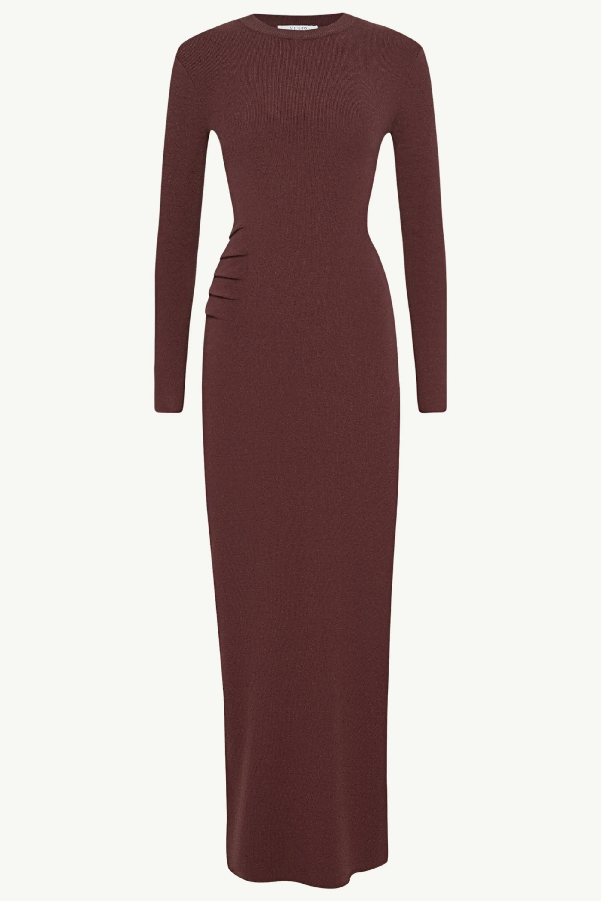 Abigail Rouched Knit Maxi Dress - Dark Brown