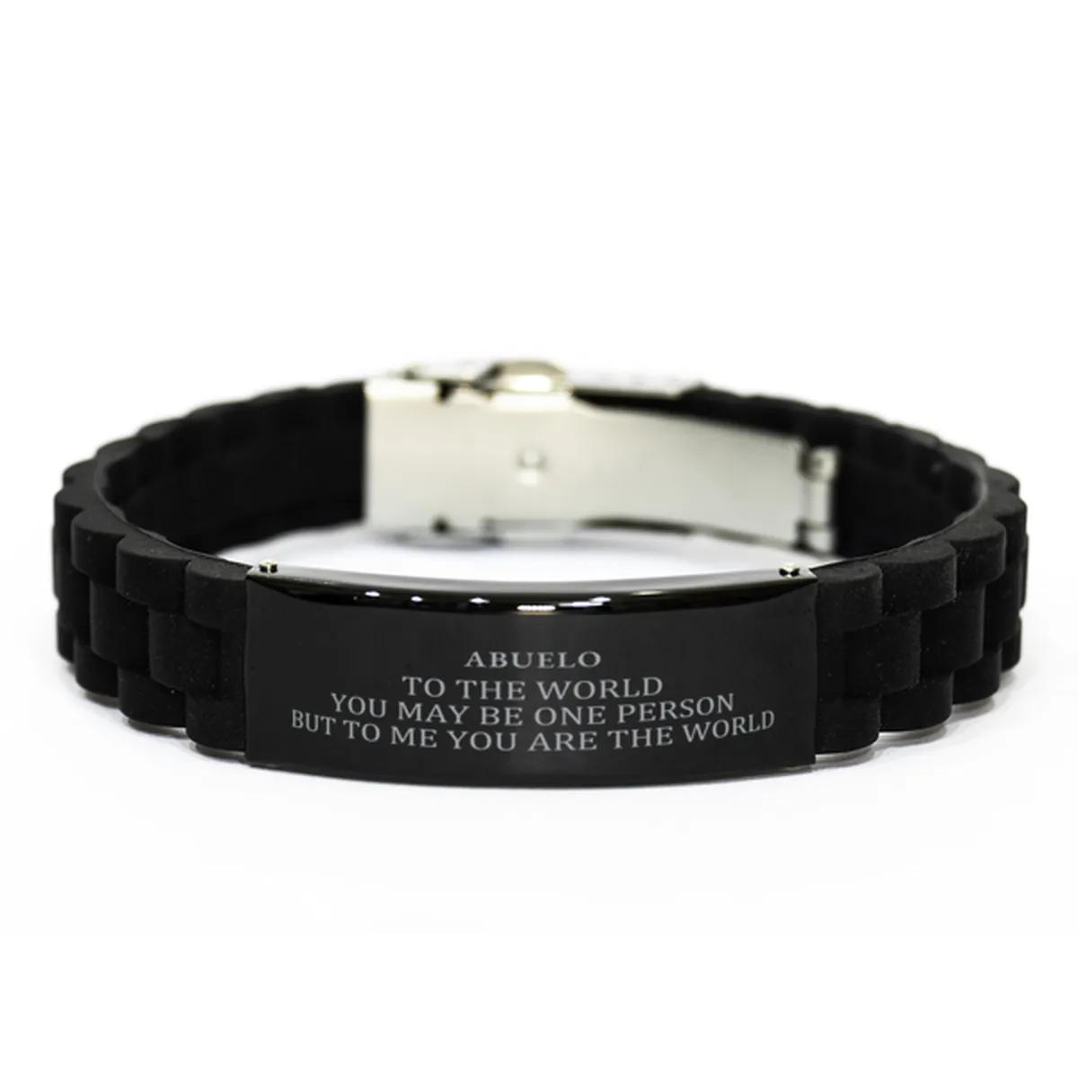 Abuelo Gift. Birthday Meaningful Gifts for Abuelo, To me You are the World. Standout Appreciation Gifts, Black Glidelock Clasp Bracelet for Abuelo