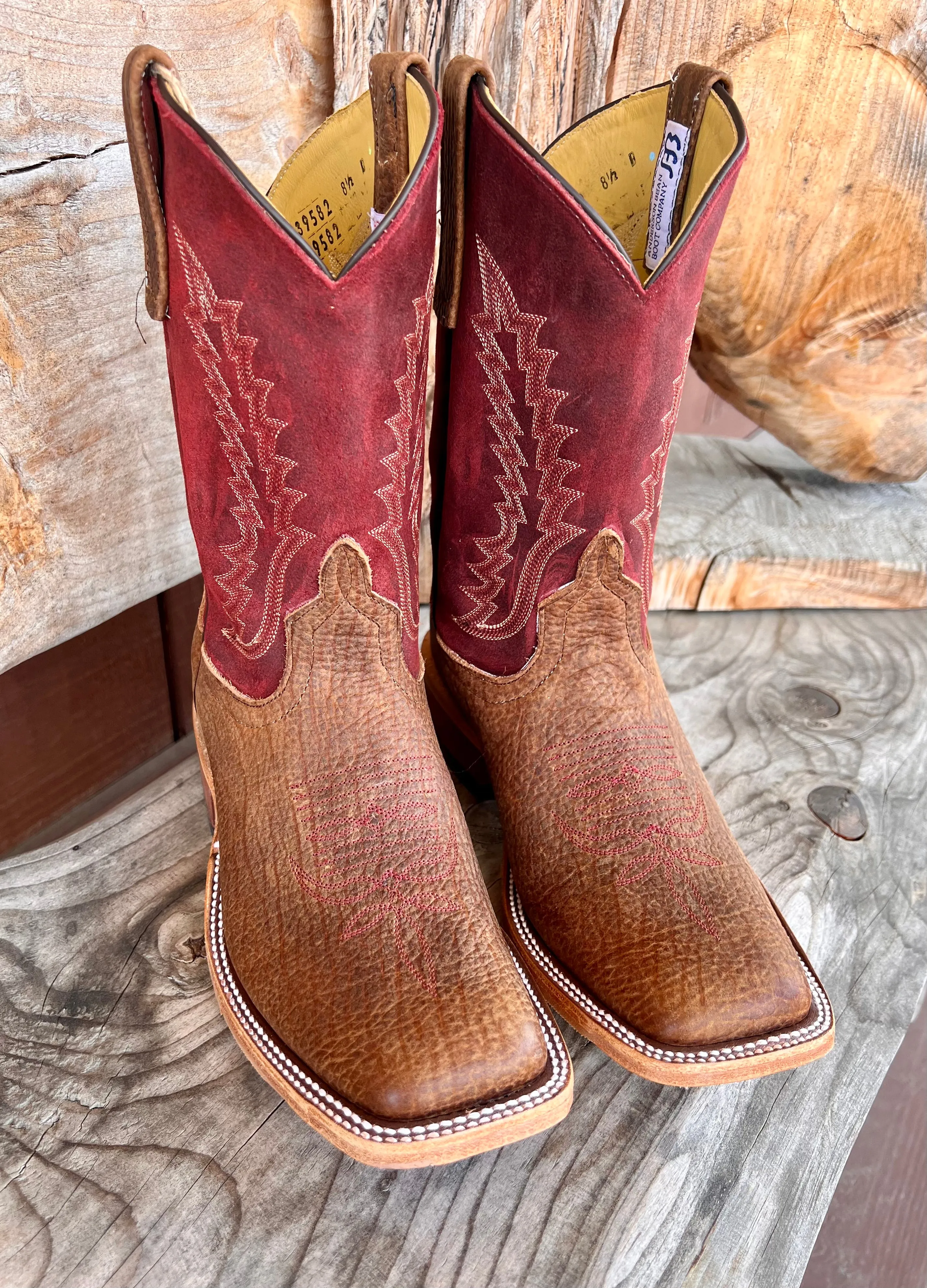 Anderson Bean Men's Geronimo Bison/Red Hot Waxy Kudu Square Toe Cowboy Boots 339582