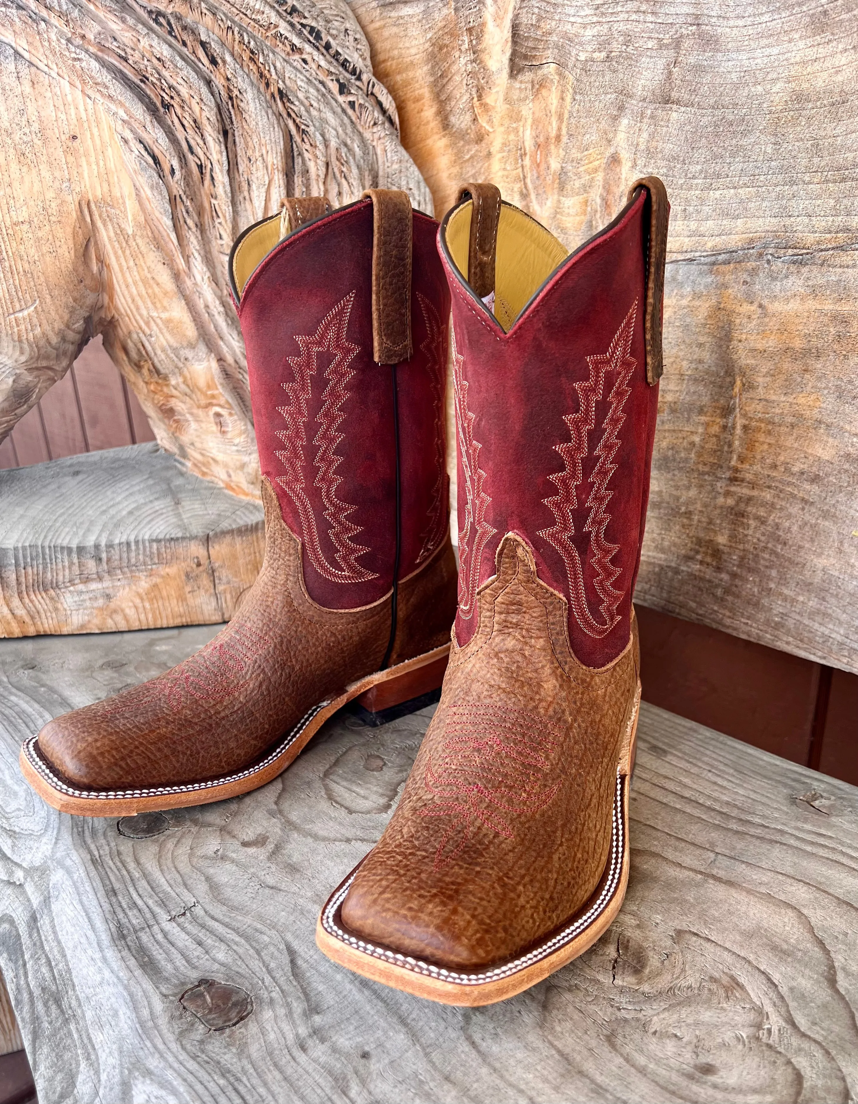 Anderson Bean Men's Geronimo Bison/Red Hot Waxy Kudu Square Toe Cowboy Boots 339582