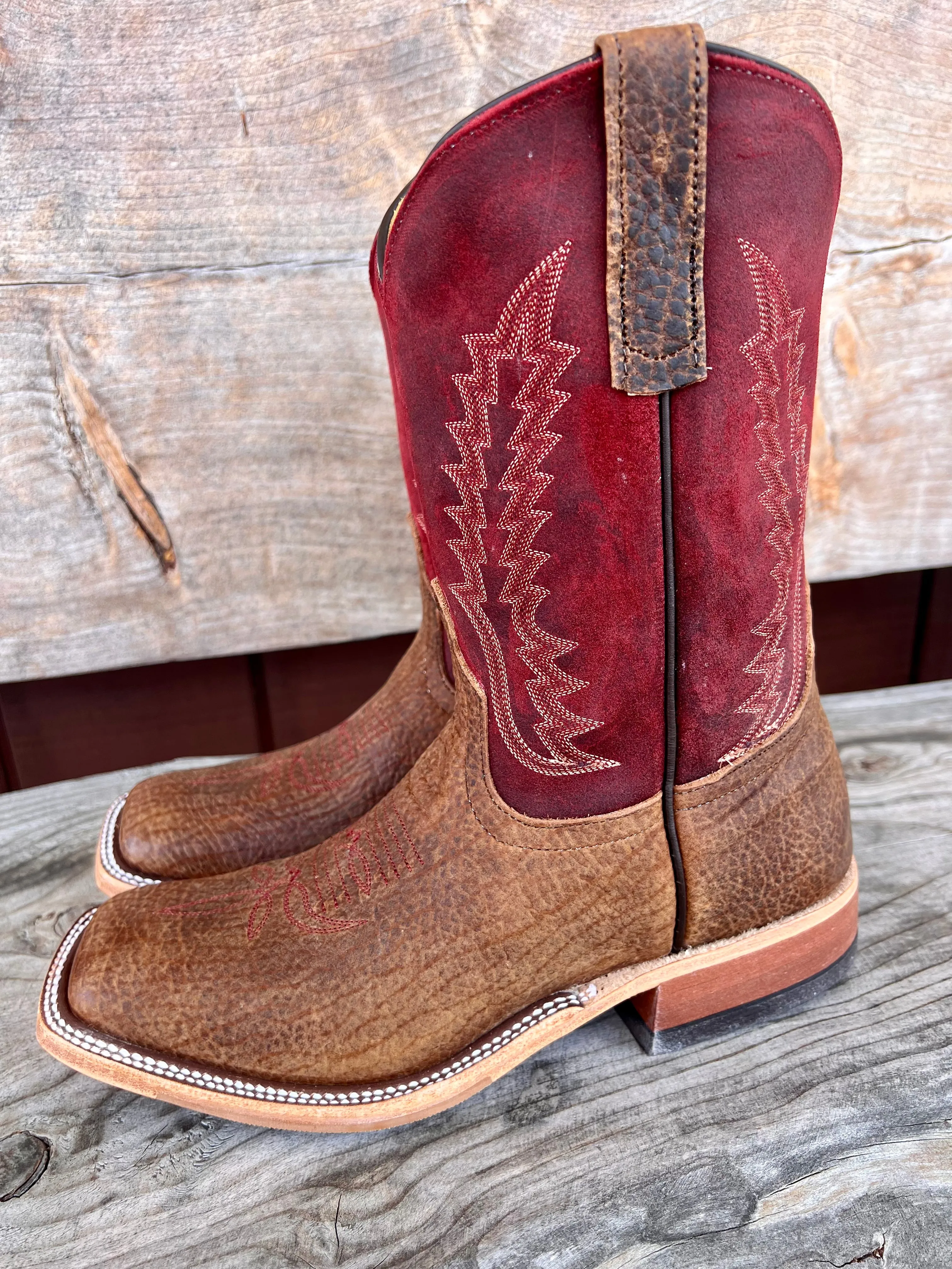 Anderson Bean Men's Geronimo Bison/Red Hot Waxy Kudu Square Toe Cowboy Boots 339582