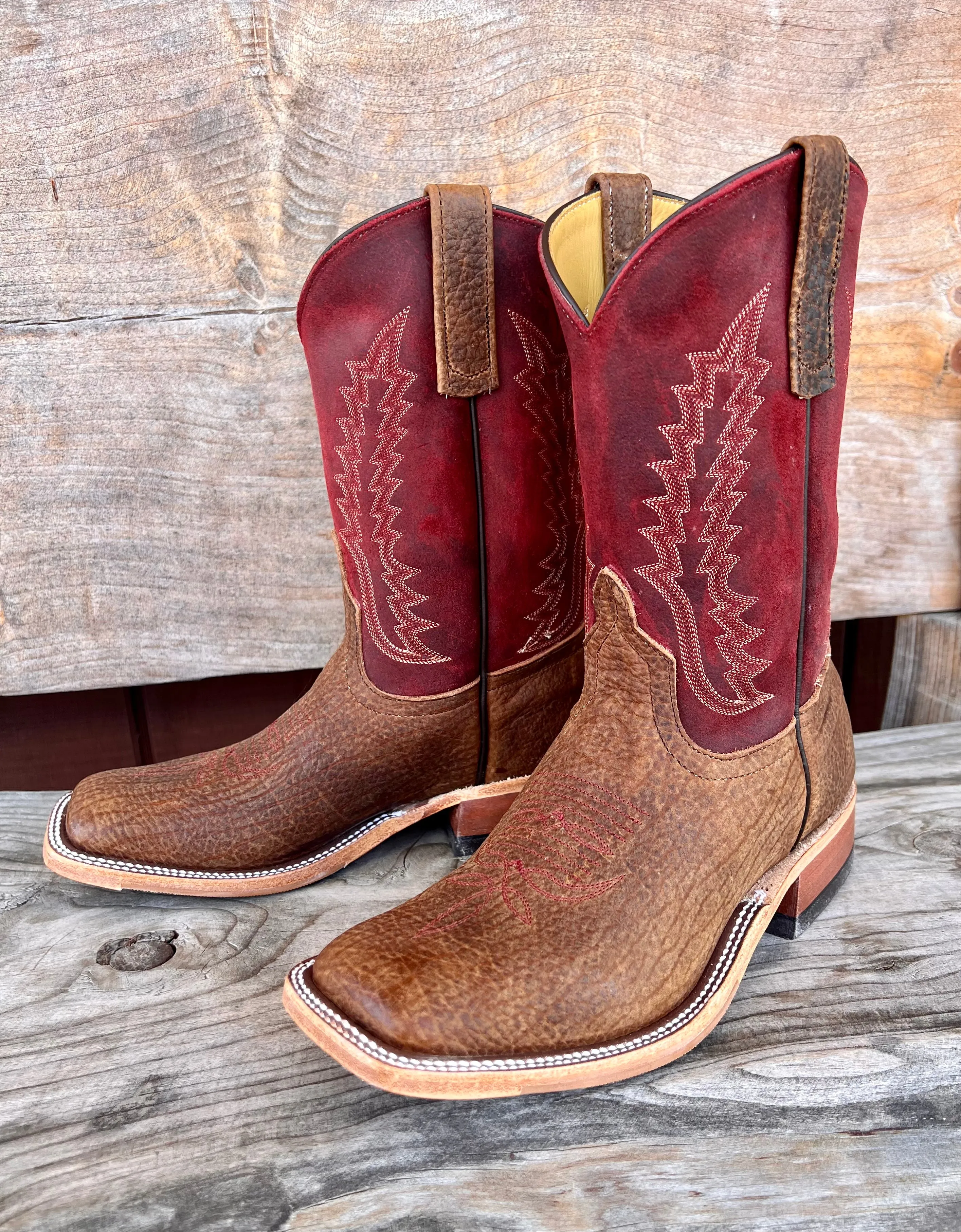 Anderson Bean Men's Geronimo Bison/Red Hot Waxy Kudu Square Toe Cowboy Boots 339582