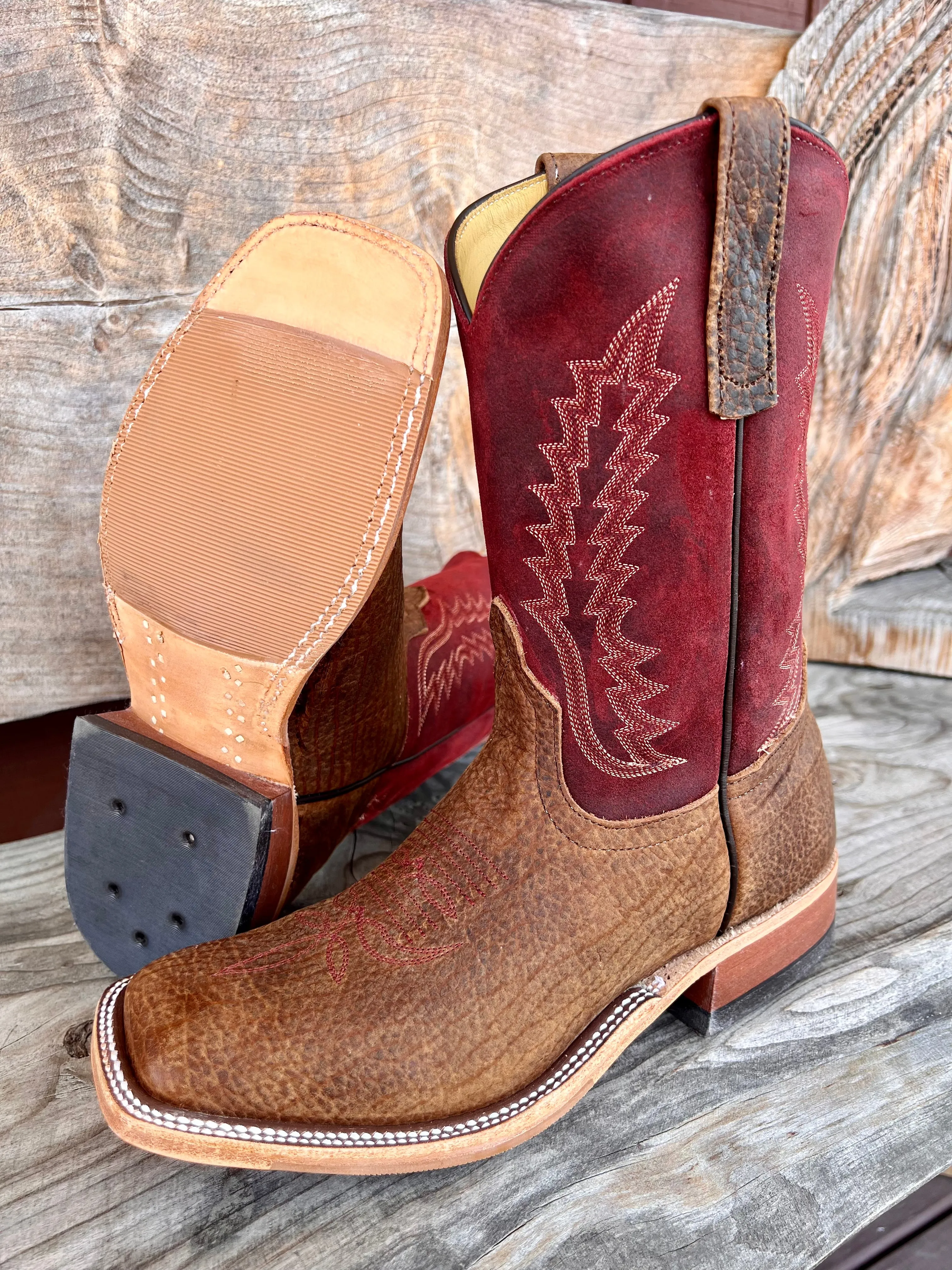 Anderson Bean Men's Geronimo Bison/Red Hot Waxy Kudu Square Toe Cowboy Boots 339582