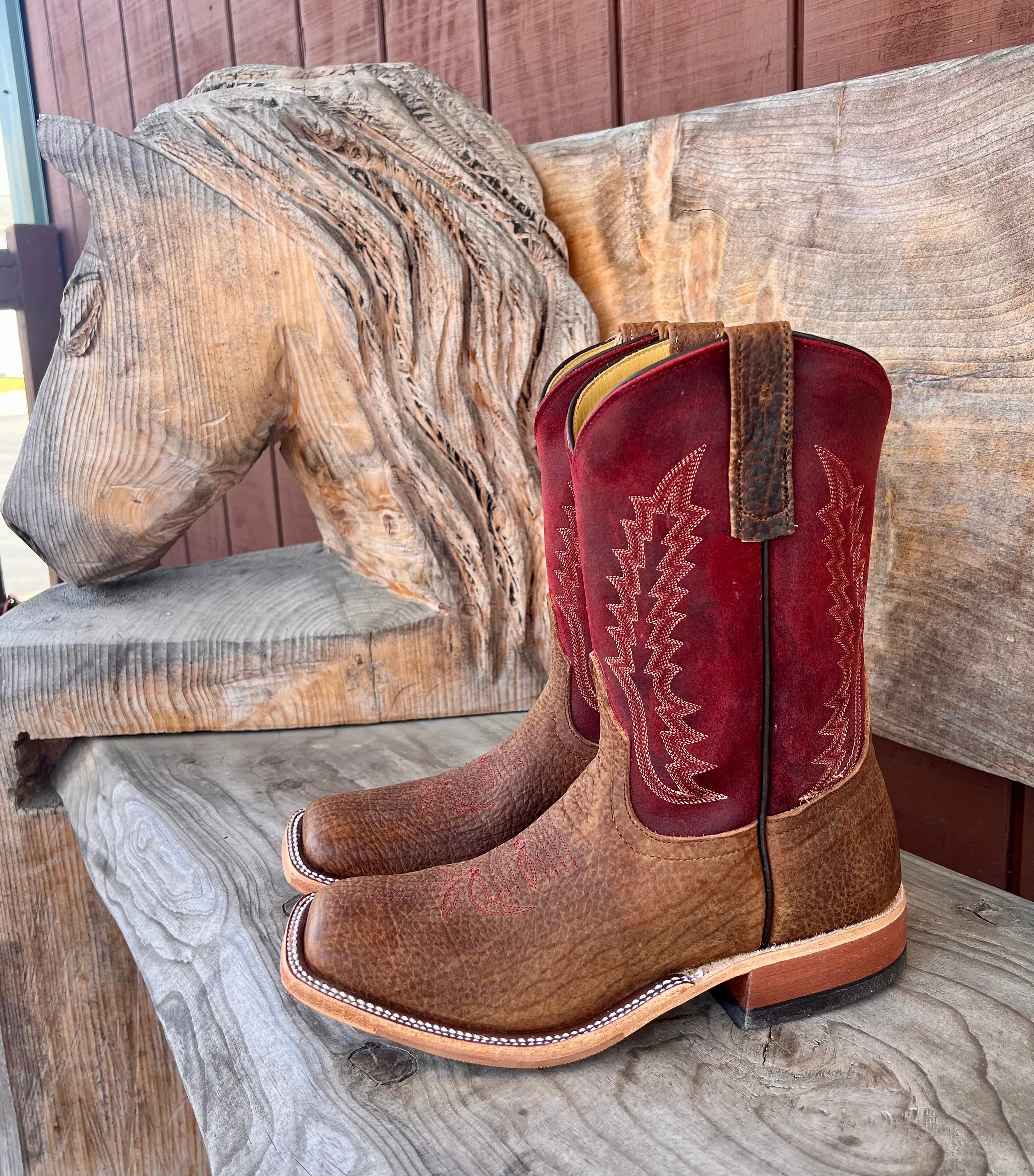 Anderson Bean Men's Geronimo Bison/Red Hot Waxy Kudu Square Toe Cowboy Boots 339582