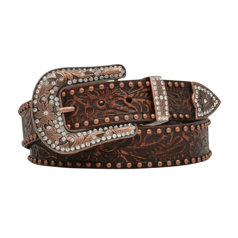 Angel Ranch Women's Dark Brown Floral Embossed Western Belt DA1034