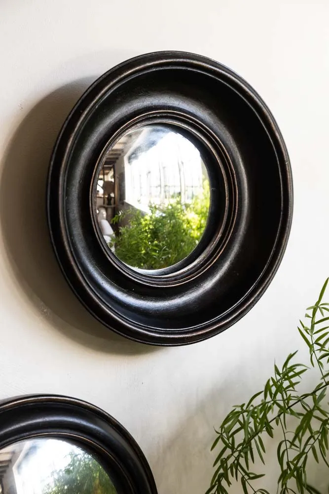 Antique Black Deep Framed Small Convex Mirror