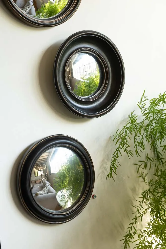 Antique Black Deep Framed Small Convex Mirror