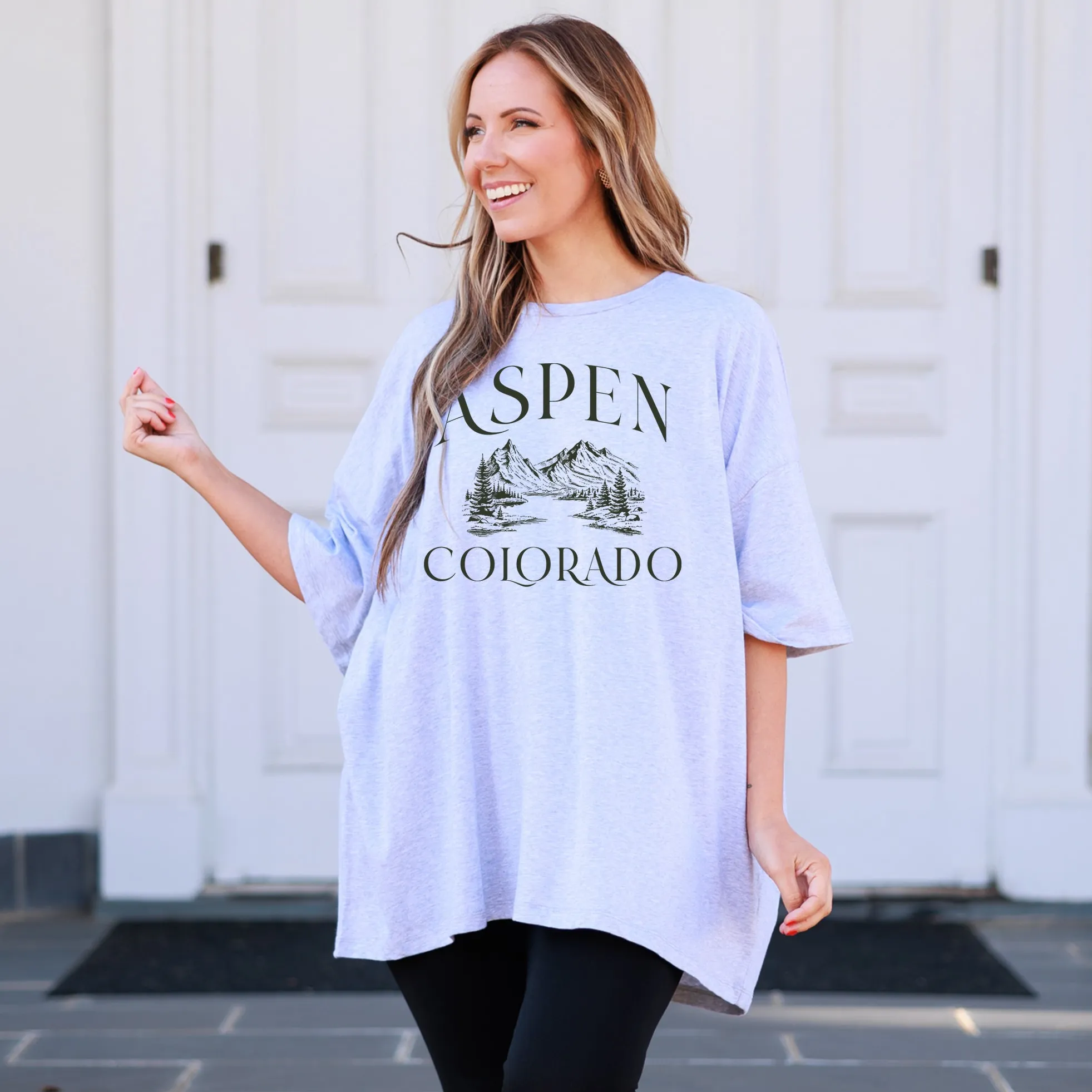 Aspen Vacation Boyfriend Tee, Heather Grey