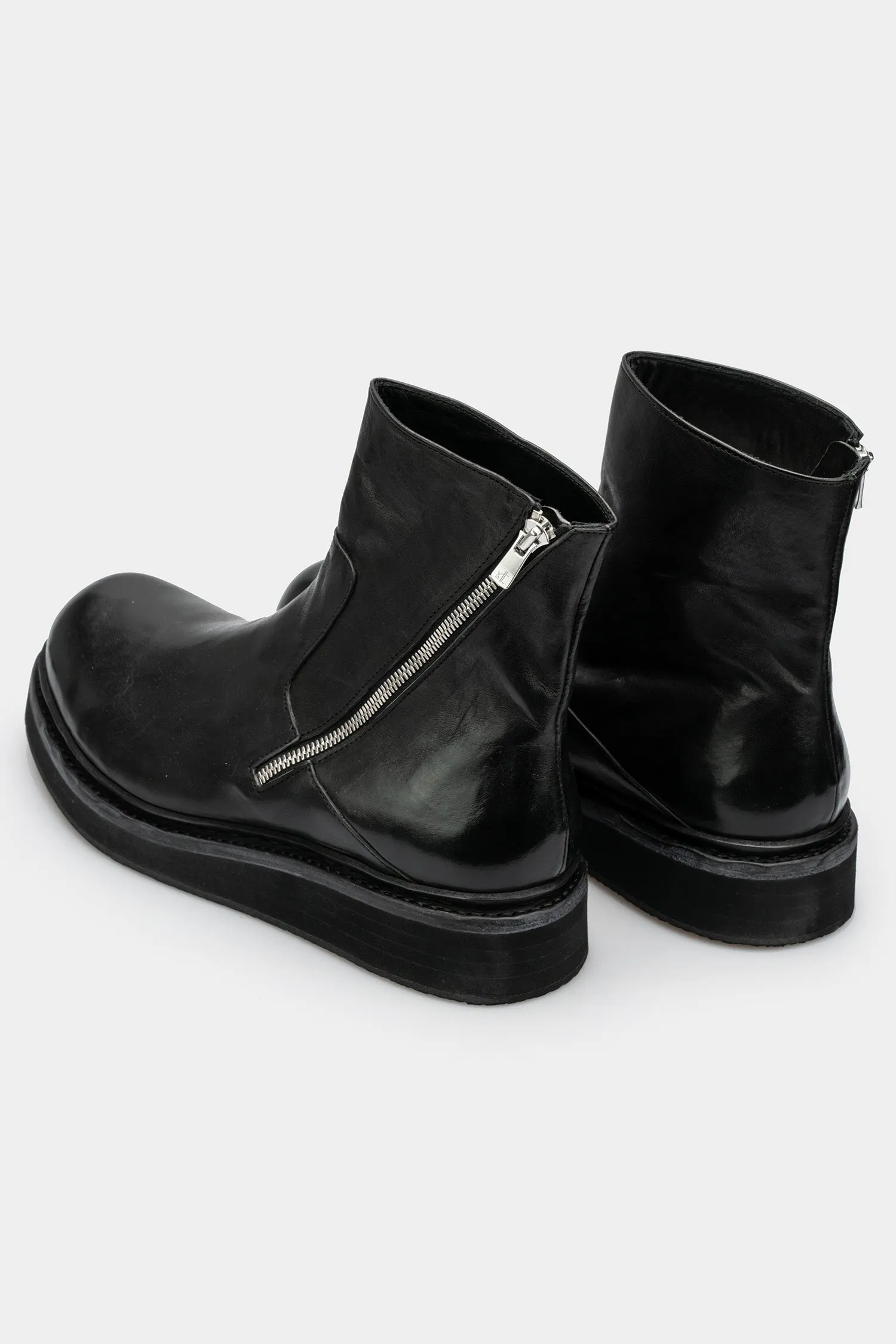 Asymmetrical zip creeper boots