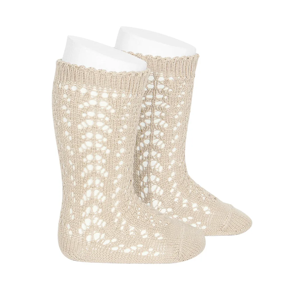 Beige perle  openwork knee high socks