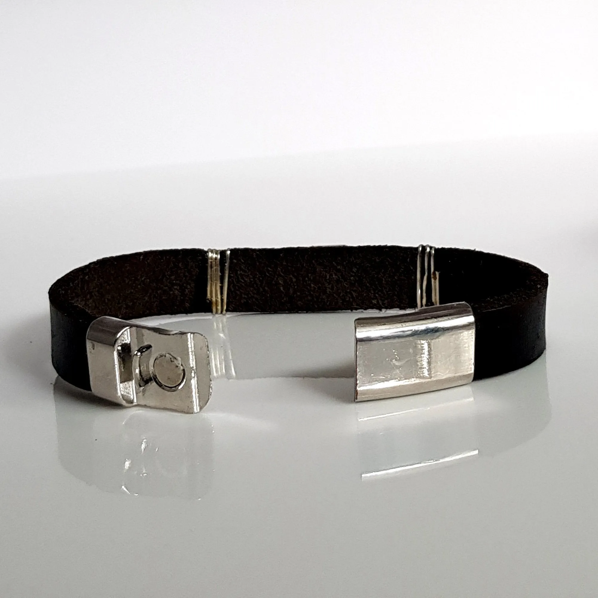 Black Leather Band with Haematite wrapped Mens Bracelet | KJ-287B | Unisex Jewellery