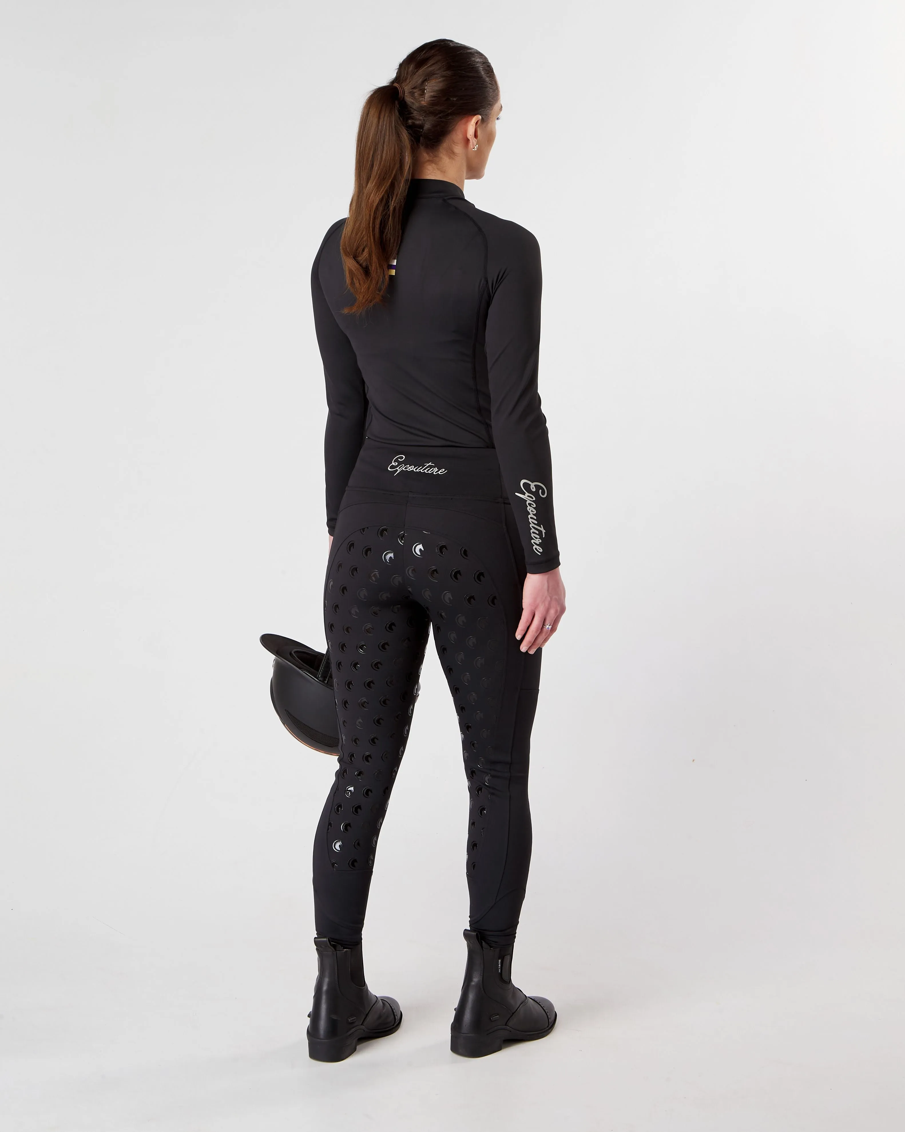 Black Riding Leggings / Tights with Phone Pockets - ALL BLACK