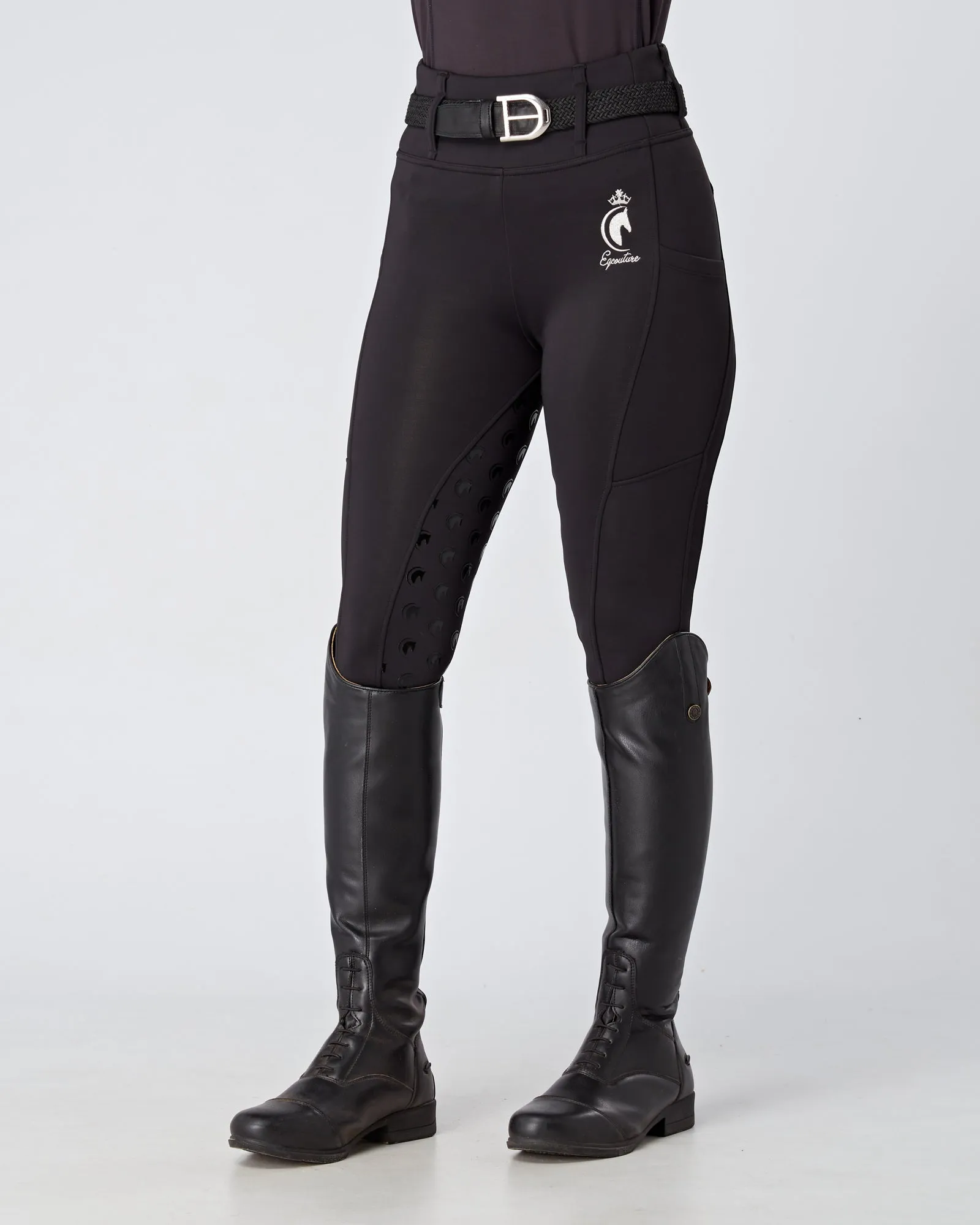 Black Riding Leggings / Tights with Phone Pockets - ALL BLACK