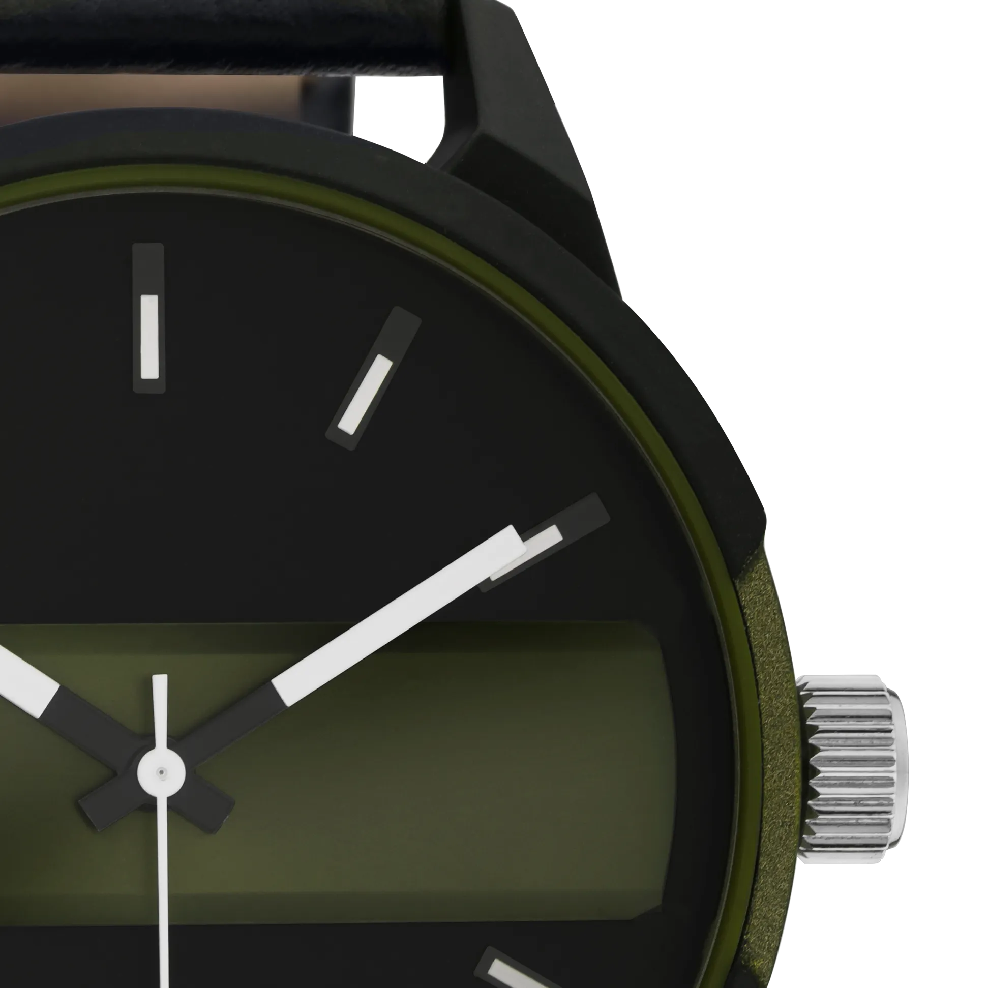 Black/dark green OOZOO watch with black leather strap - C11002