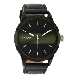 Black/dark green OOZOO watch with black leather strap - C11002