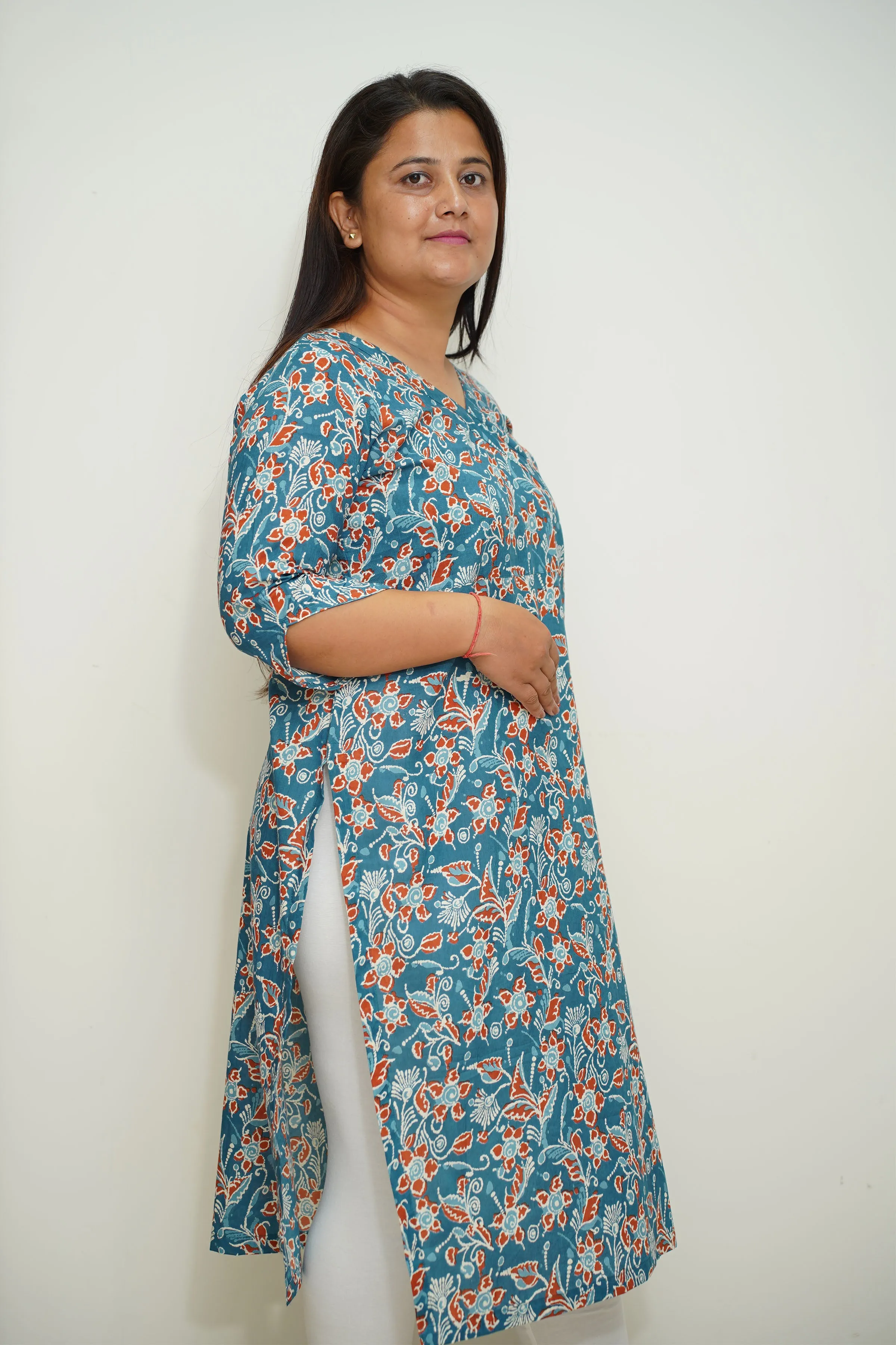 Blue Block Printed Cotton Kurta