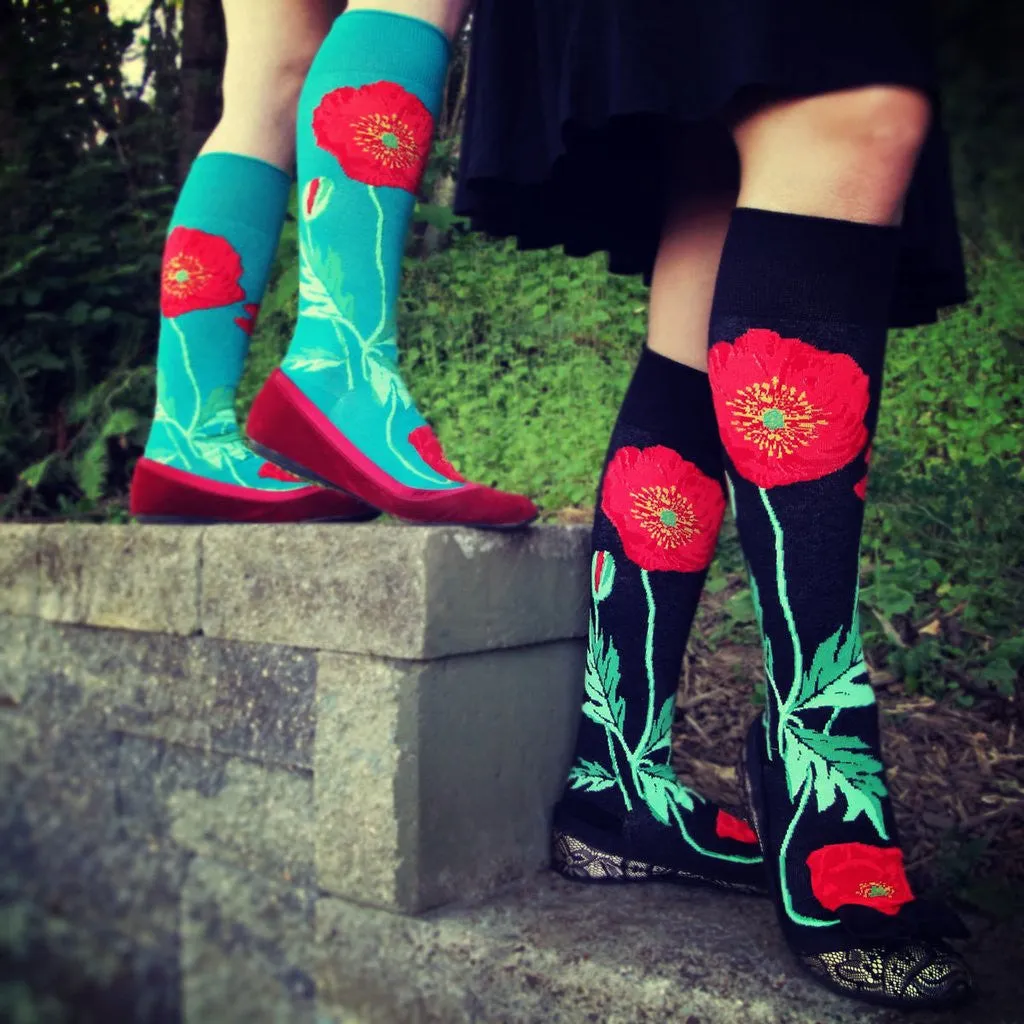 Bold Poppies Roll-Top Knee Socks