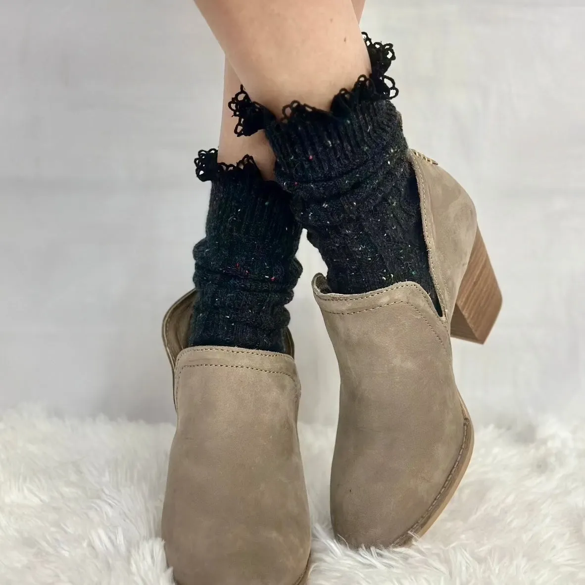 BOOTIE  lace tweed slouch  socks - black