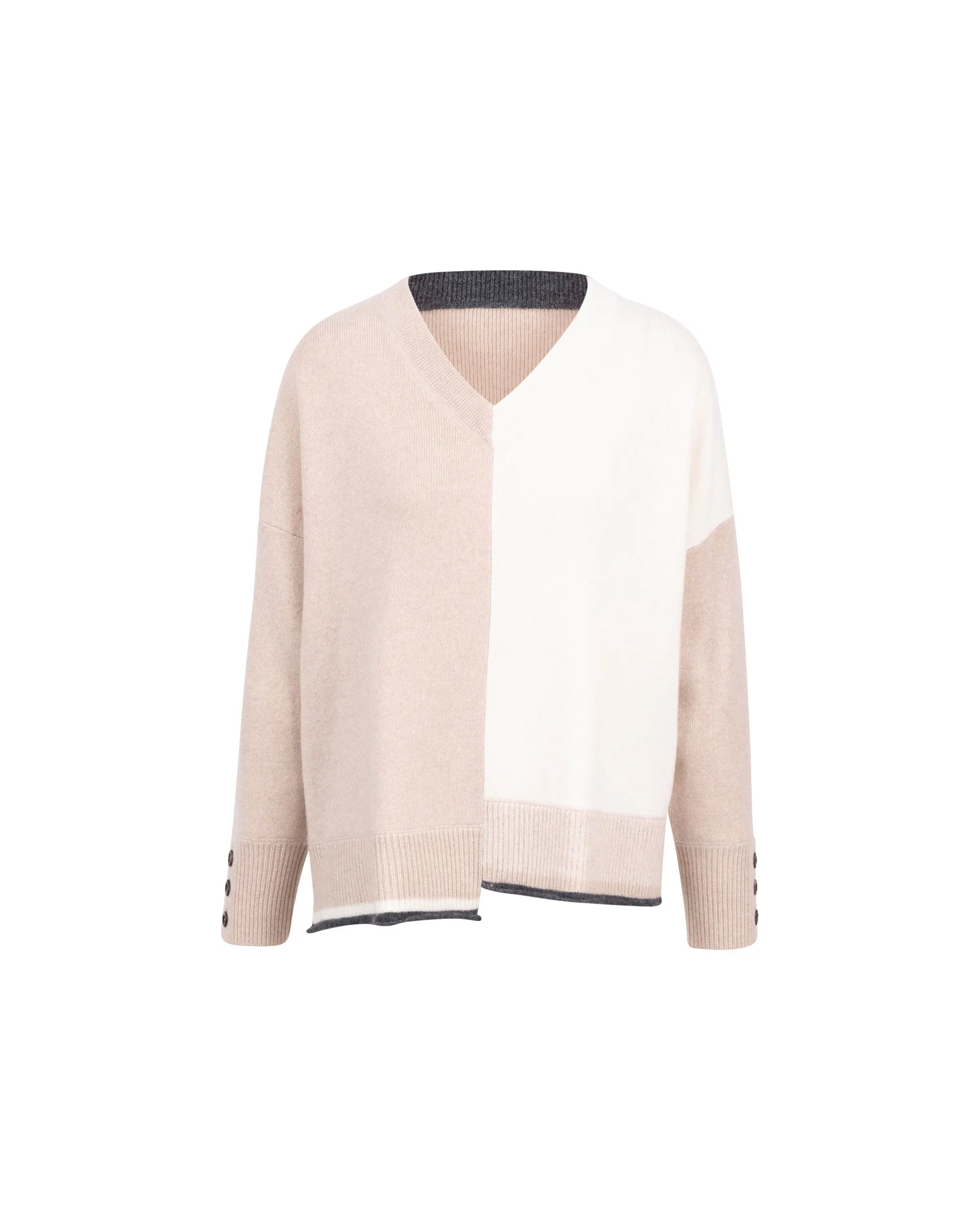 Cashmere Tri Col Square Cut Knit Top