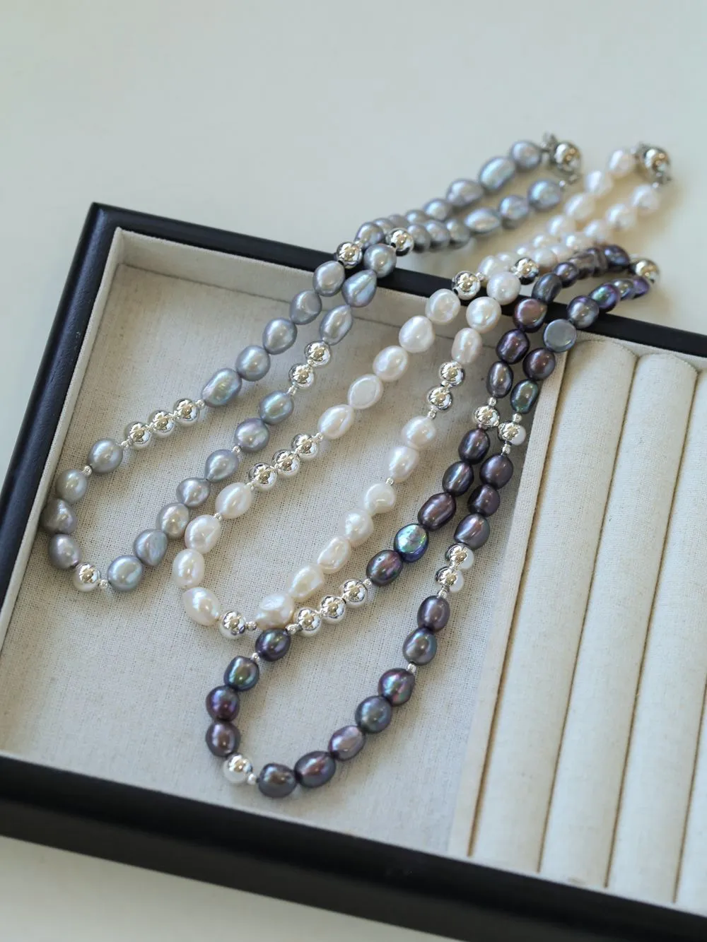 Colorful Freshwater Pearl and Silver Ball Beaded Necklace