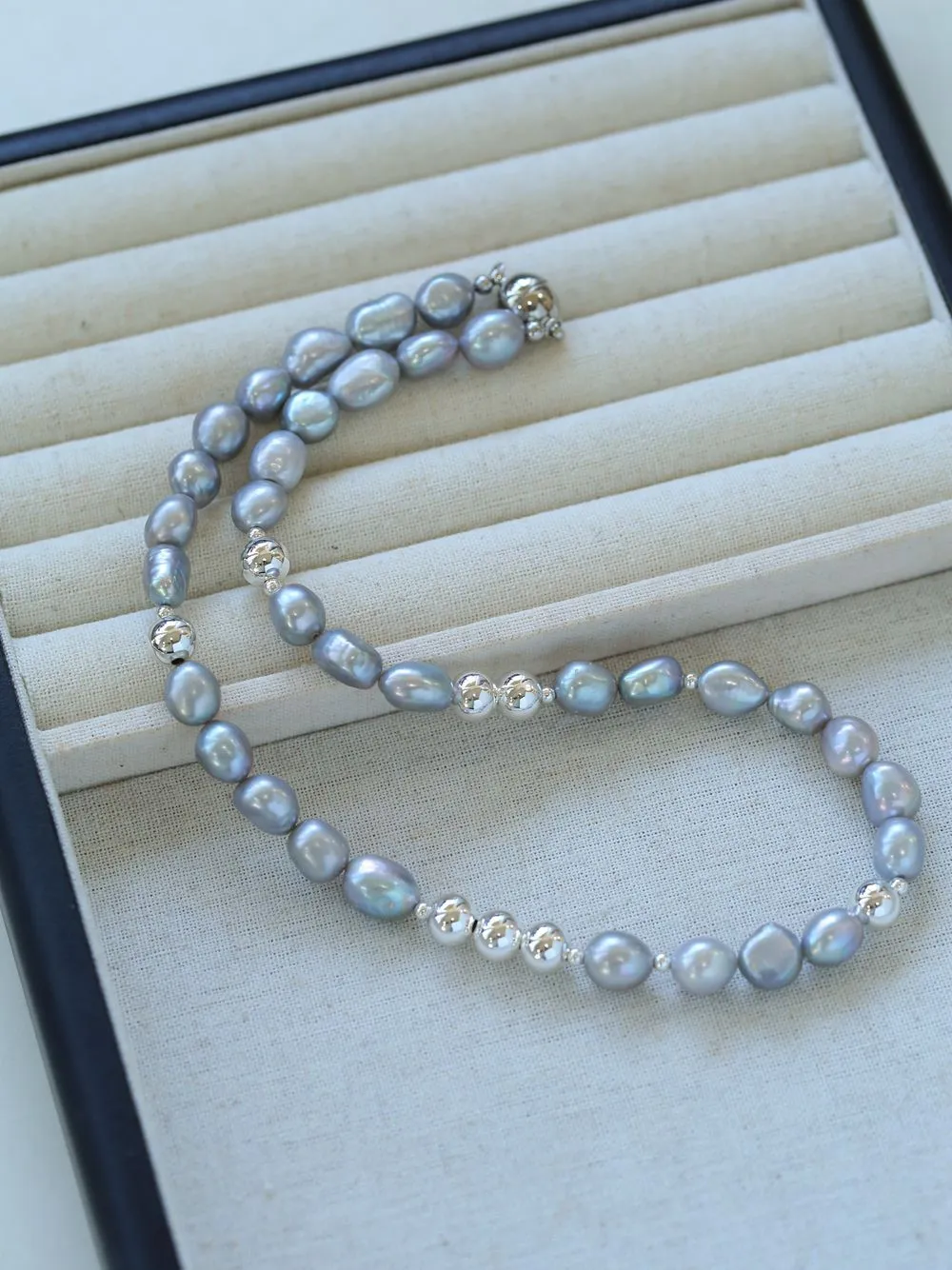 Colorful Freshwater Pearl and Silver Ball Beaded Necklace