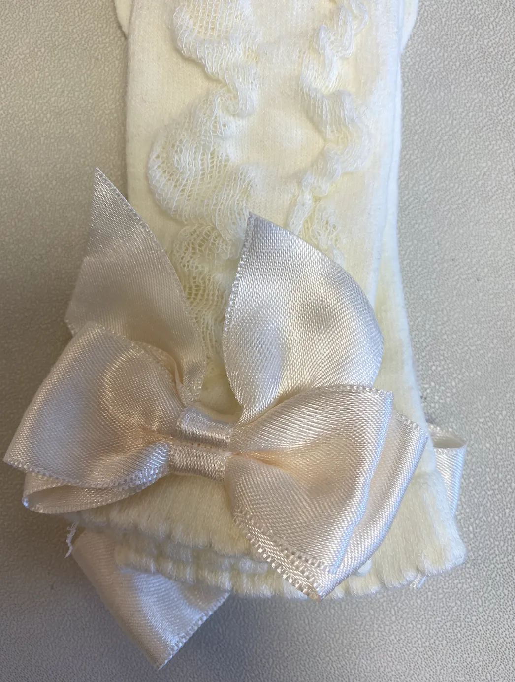 Cream Knee High Bow Socks