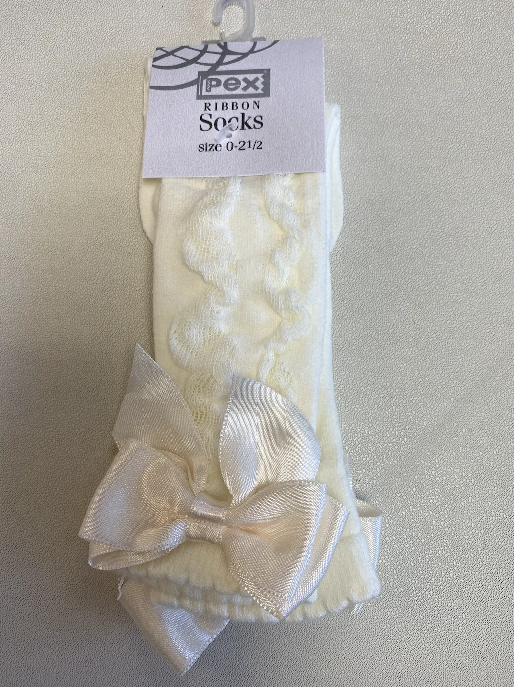 Cream Knee High Bow Socks