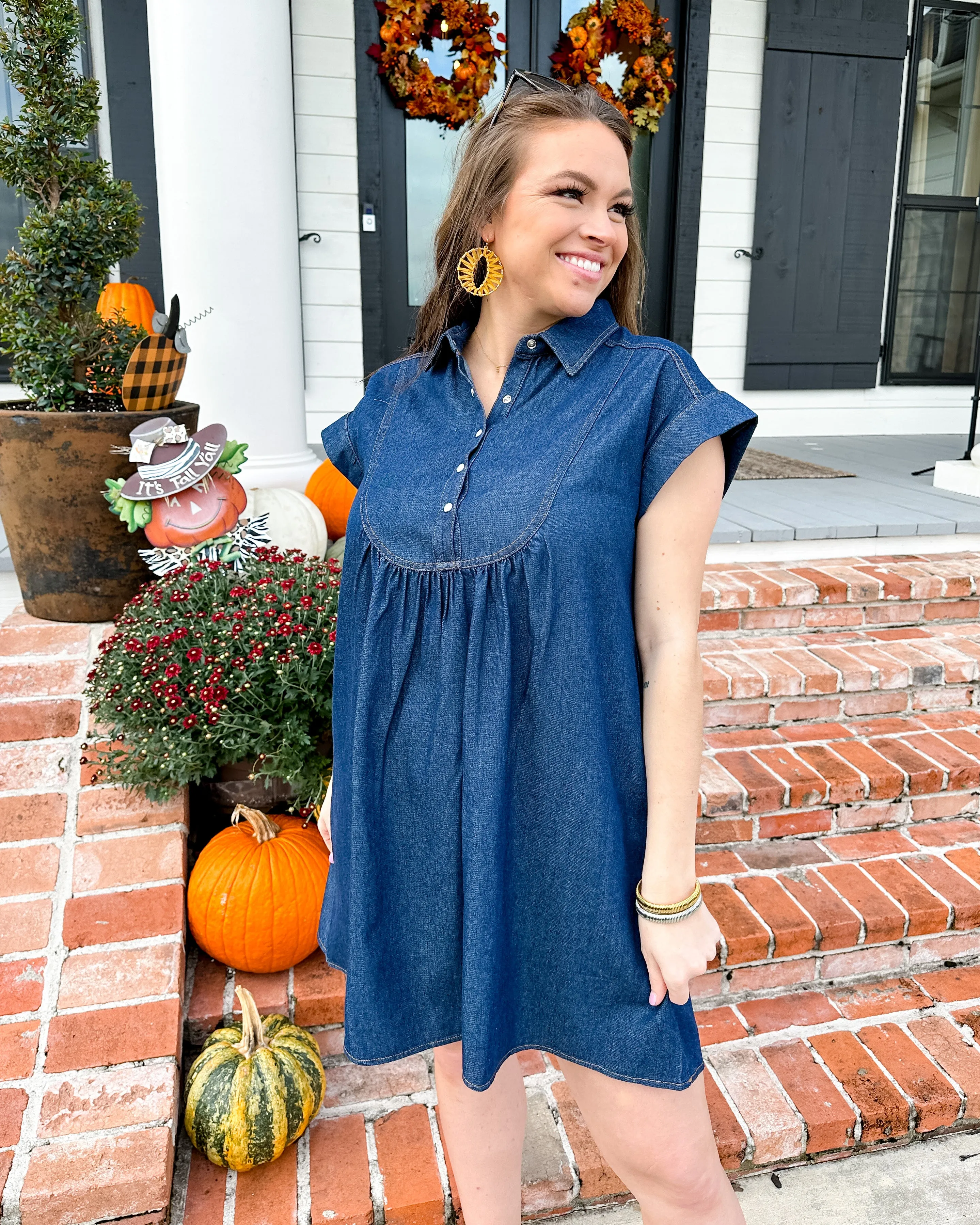 Dark Denim Short Sleeve Mini Dress