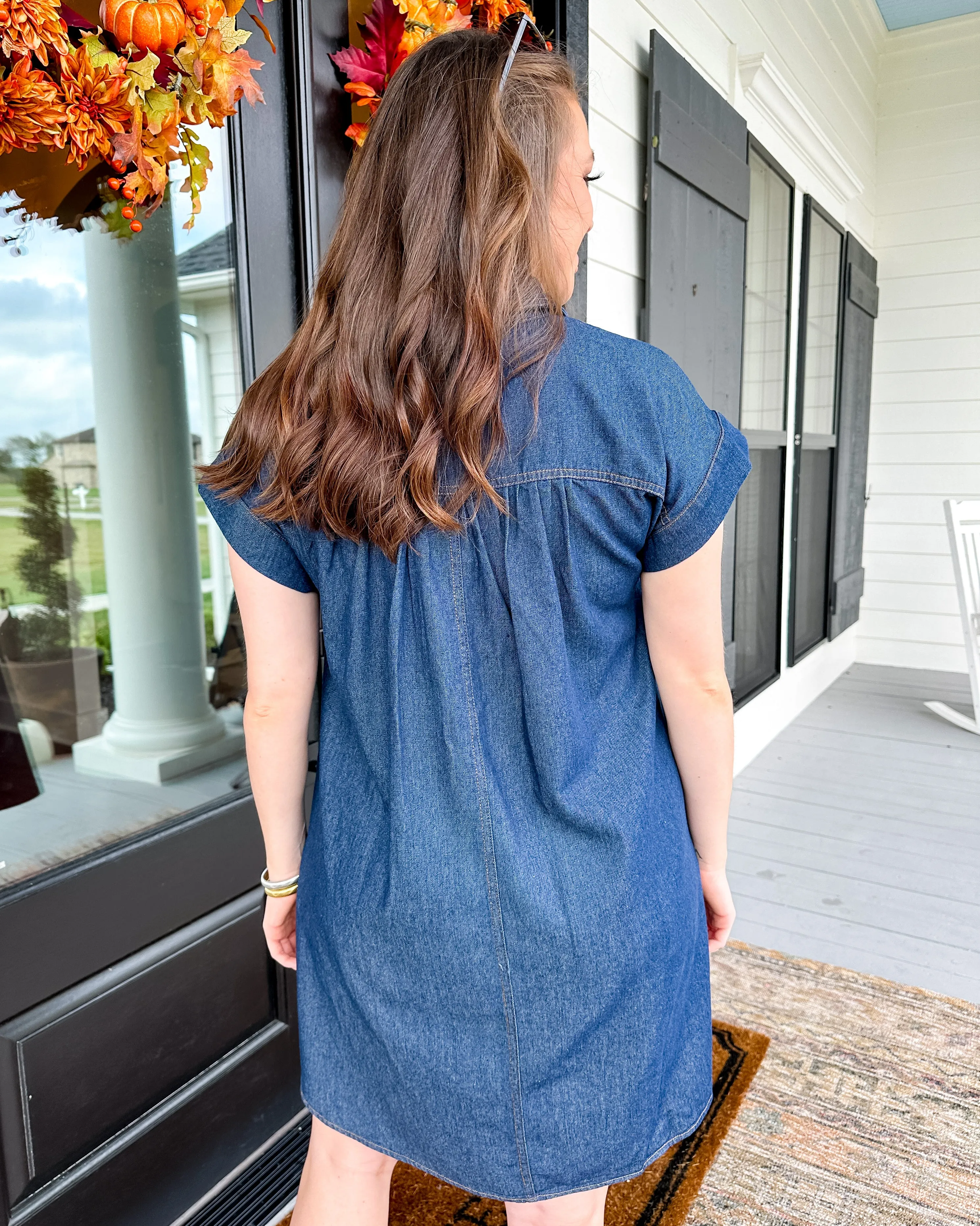 Dark Denim Short Sleeve Mini Dress