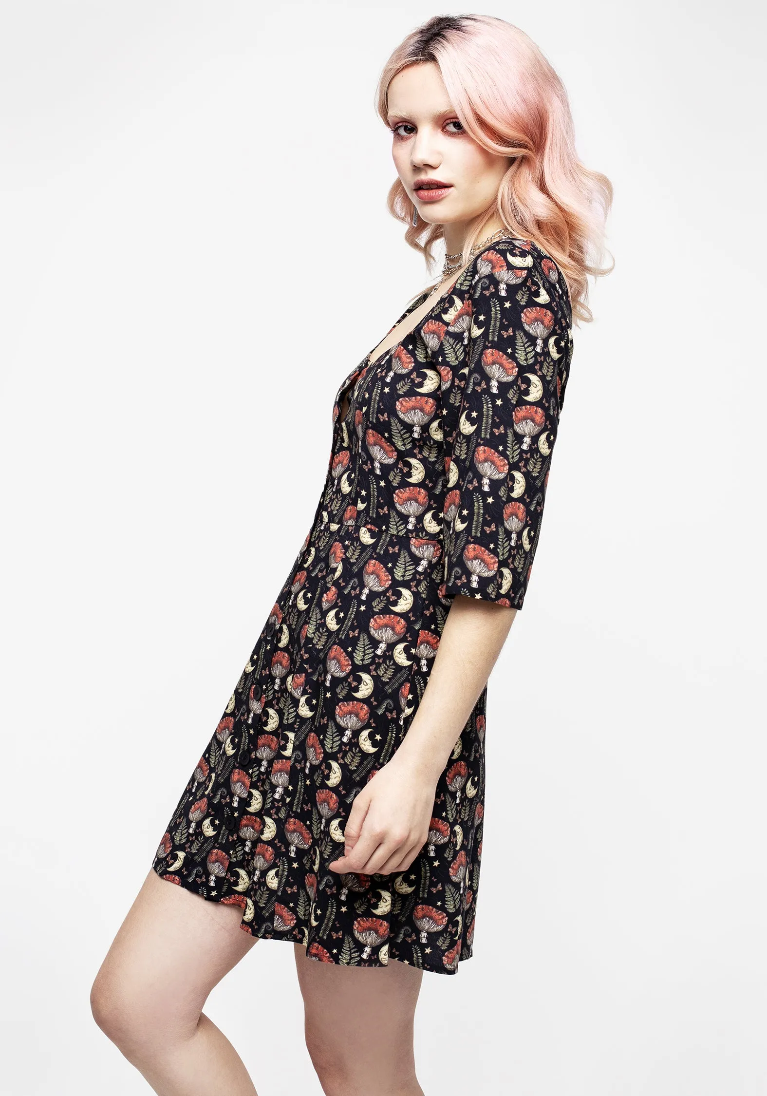 Dreamfast Mushroom Moon Print Mini Dress