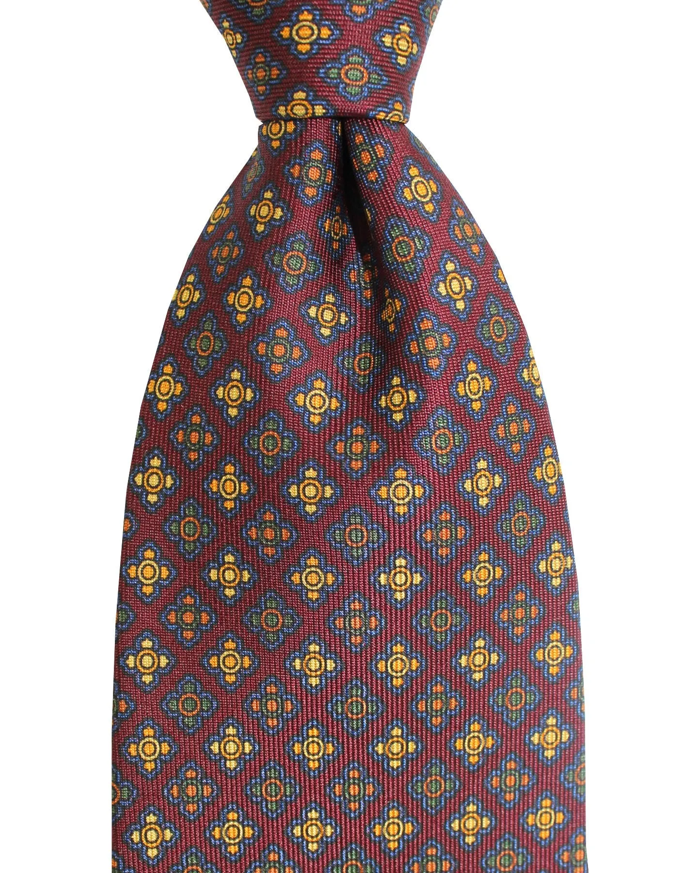 E. Marinella Silk Tie Maroon Green Navy Geometric Mini Flowers