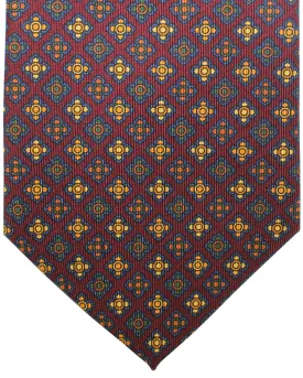 E. Marinella Silk Tie Maroon Green Navy Geometric Mini Flowers