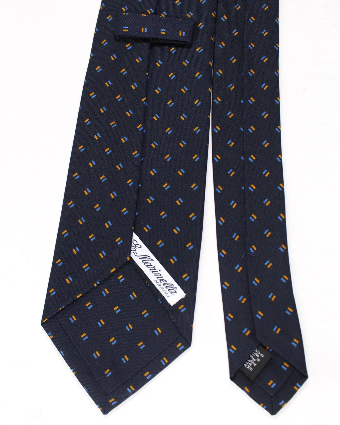 E. Marinella Tie Dark Blue Mustard Royal Blue Geometric Design