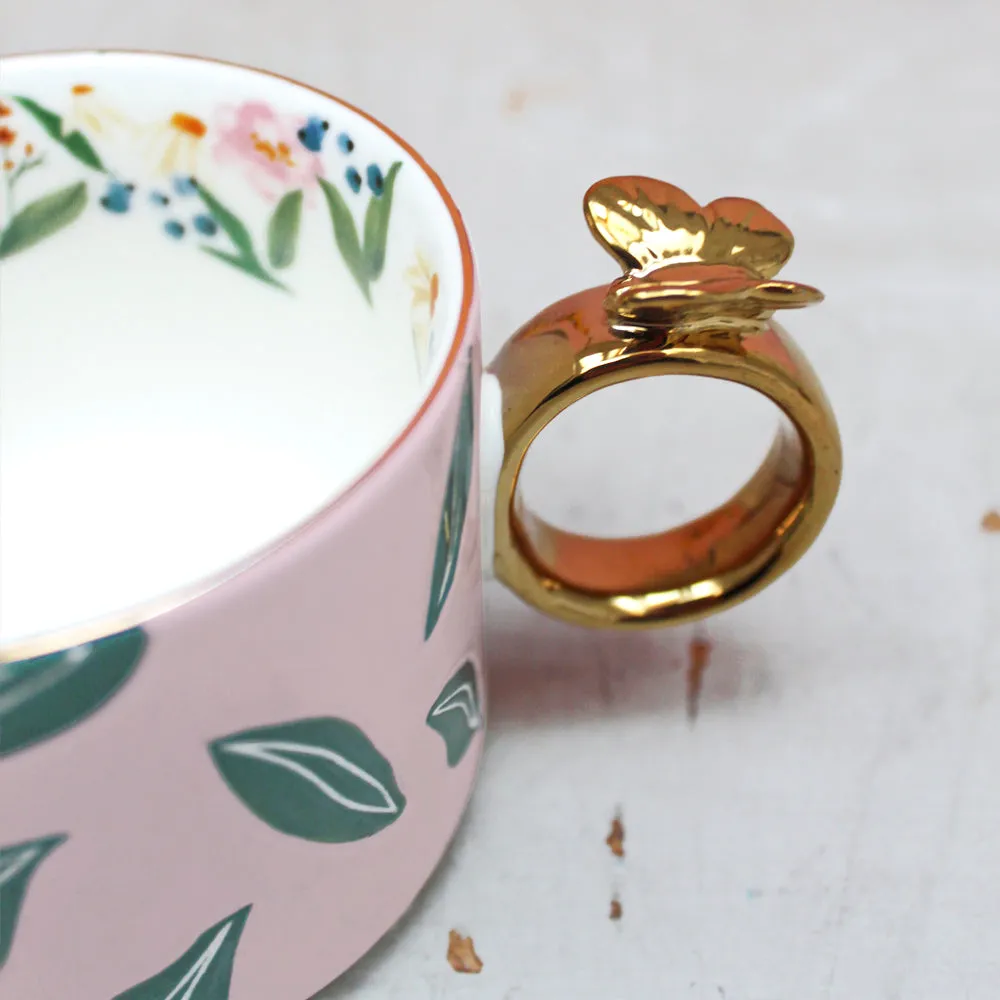 Eden Leaf Pink Ceramic Mug