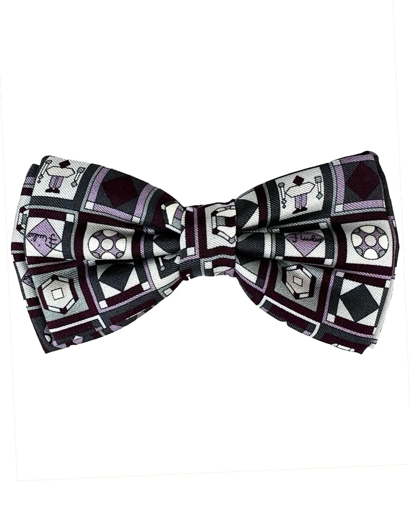 Emilio Pucci Bow Tie Black Purple Geometric Design Pre-Tied Designer Bowtie