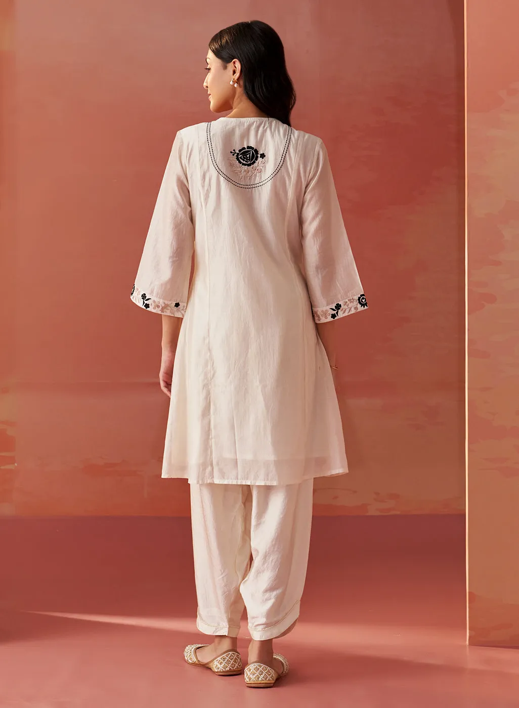 Farida Ivory Embroidered Chanderi Tunic for Women